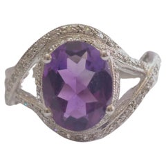 Cocktail 2.68ct Oval Amethyst & CZ Sterling Silver Ring