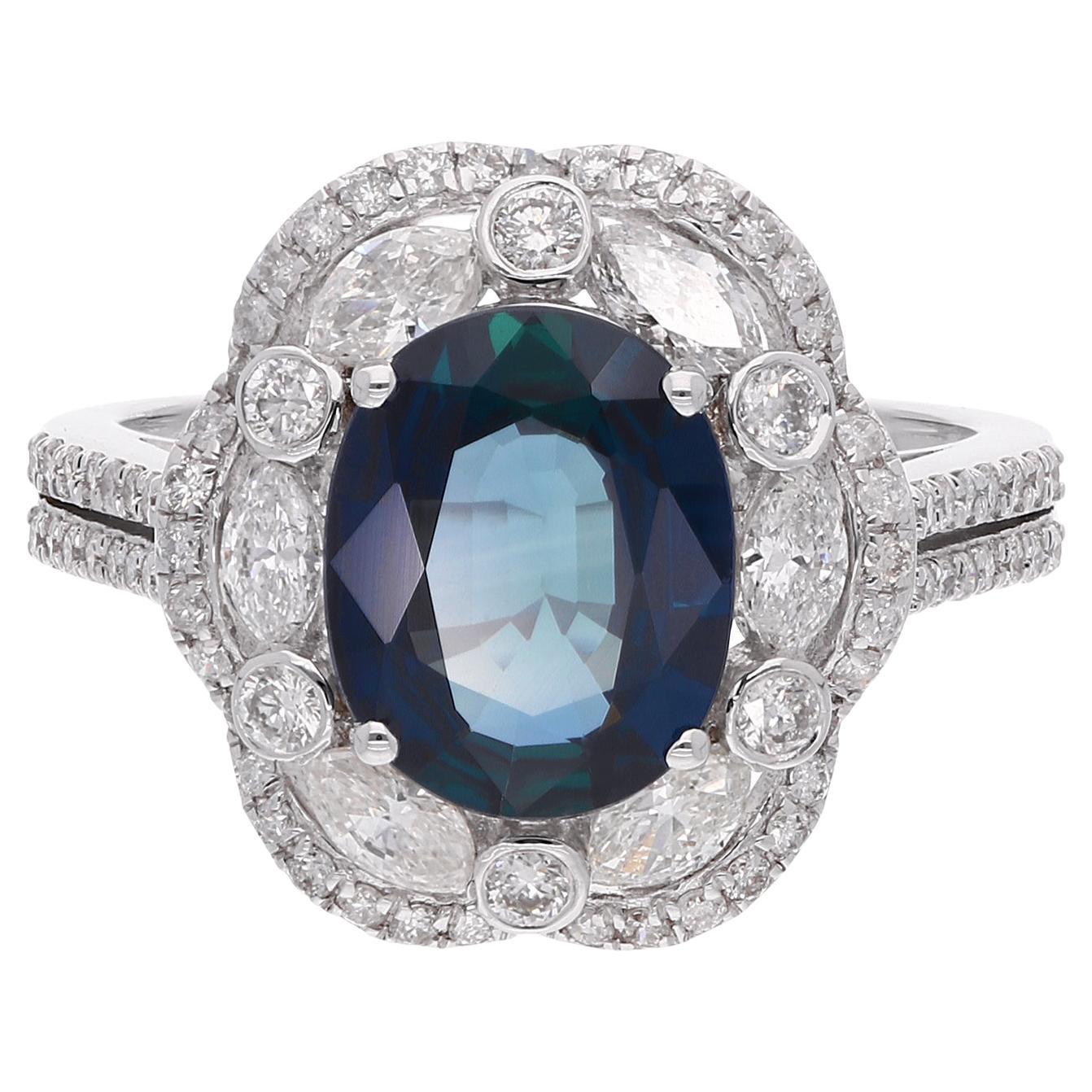 Cocktail 3,44TCW Blauer Saphir Edelstein Diamant Verlobungsring 14k Solid Gold