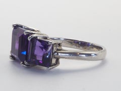 Cocktail 3.45ct Squared Amethyst Three Stone Sterling Silver Ring
