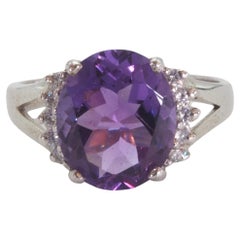 Cocktail 4.20ct Oval Amethyst 
White Quartz Sterling Silver Ring
