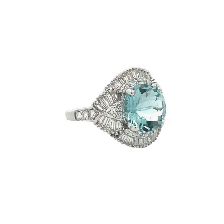 Indulge in the beauty of true love with our striking cocktail ring, meticulously crafted to feature a mesmerizing round aquamarine gemstone that glistens with every movement. This magnificent ring boasts a stunning 3.27CT aquamarine as its