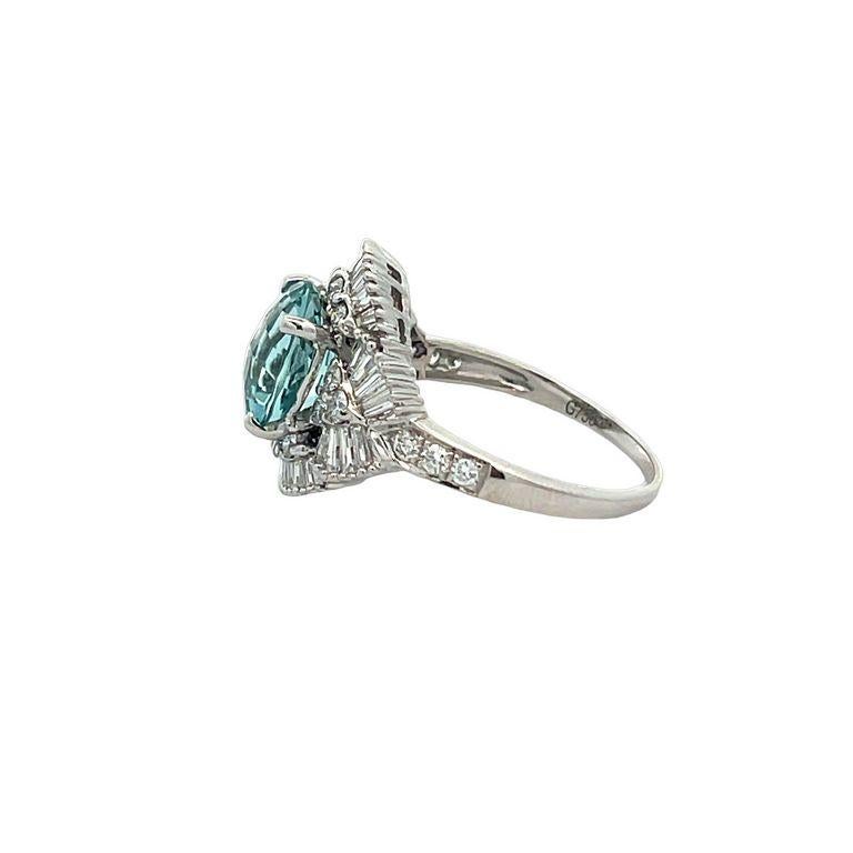 Cocktail Aquamarine  & Baguette Diamond Ring 3.27ct D1.65ct 18k WG In New Condition For Sale In New York, NY