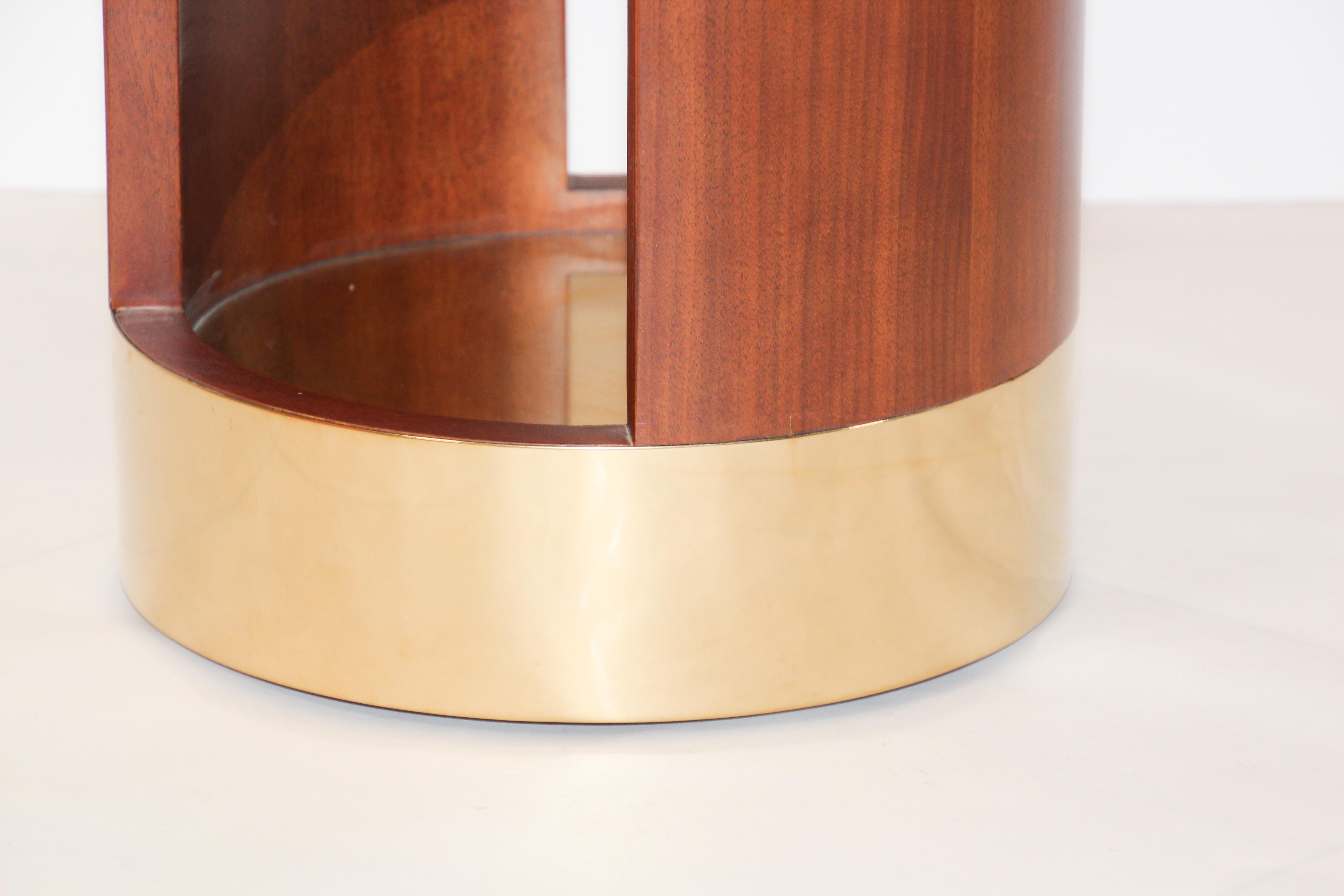 Hand-Crafted Custom Side Dry Bar Table with Metal Gold Detail and Integrated Ice Bucket
