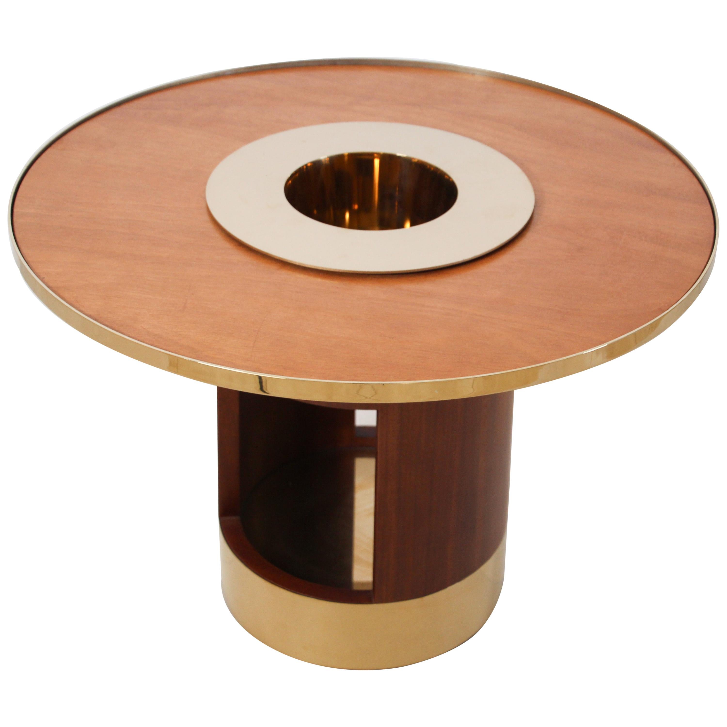 Custom Side Dry Bar Table with Metal Gold Detail and Integrated Ice Bucket