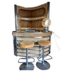 Vintage suede and chrome cocktail bar by Willy Rizzo Italy