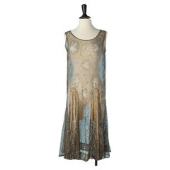 Antique Cocktail beaded dress on tulle base with gold thread embroideries Circa 1925 