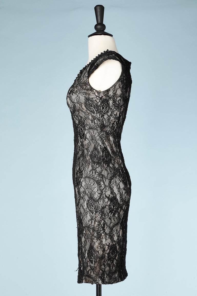 sexy black leather dress GUIPURE LACE AND TAFFETA SILK LINED DRESS IN BLACK | CULT MIA main image 1