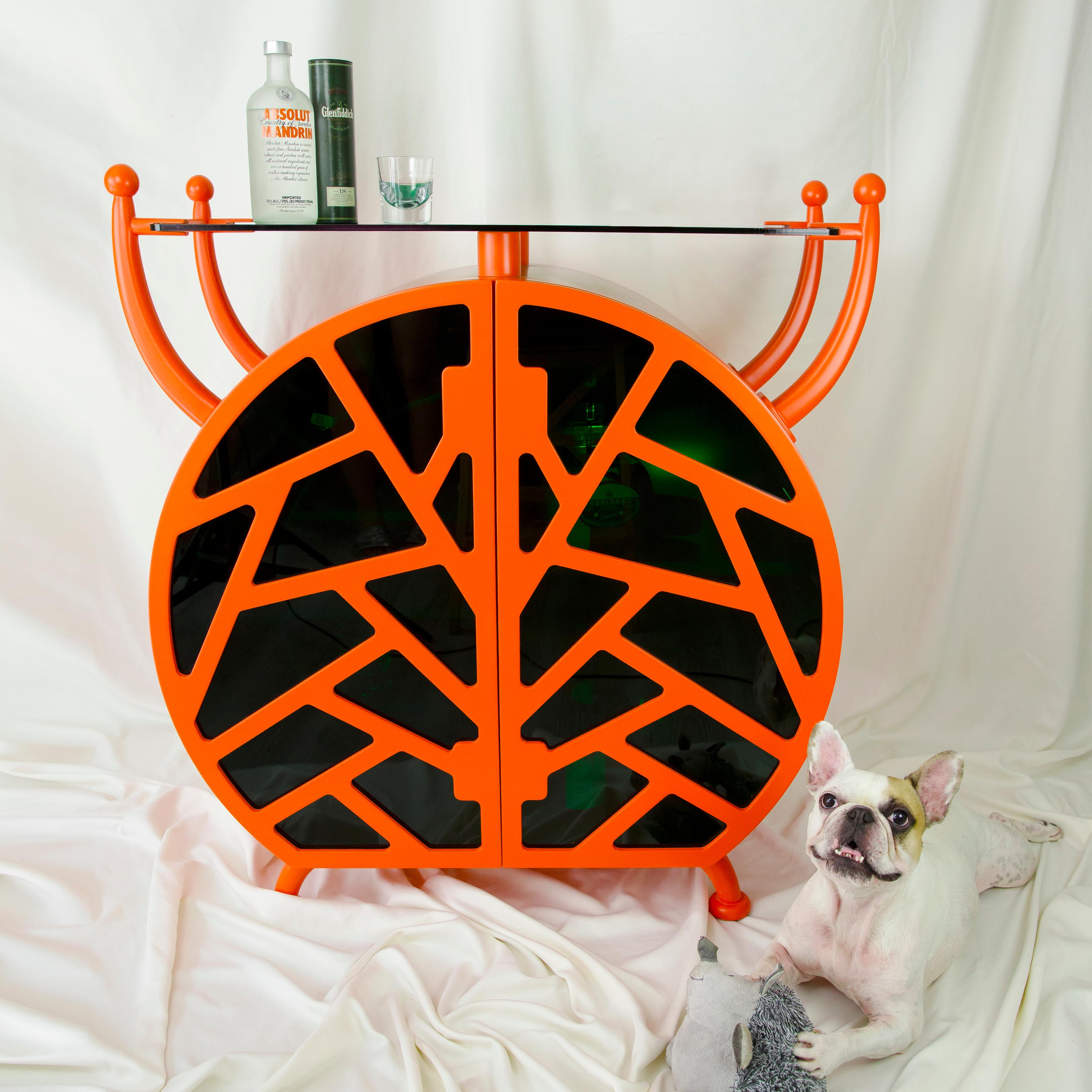 Post-Modern Cocktail Bug Orange Colorfull Buffet, Postmodern Syle and Round Form For Sale
