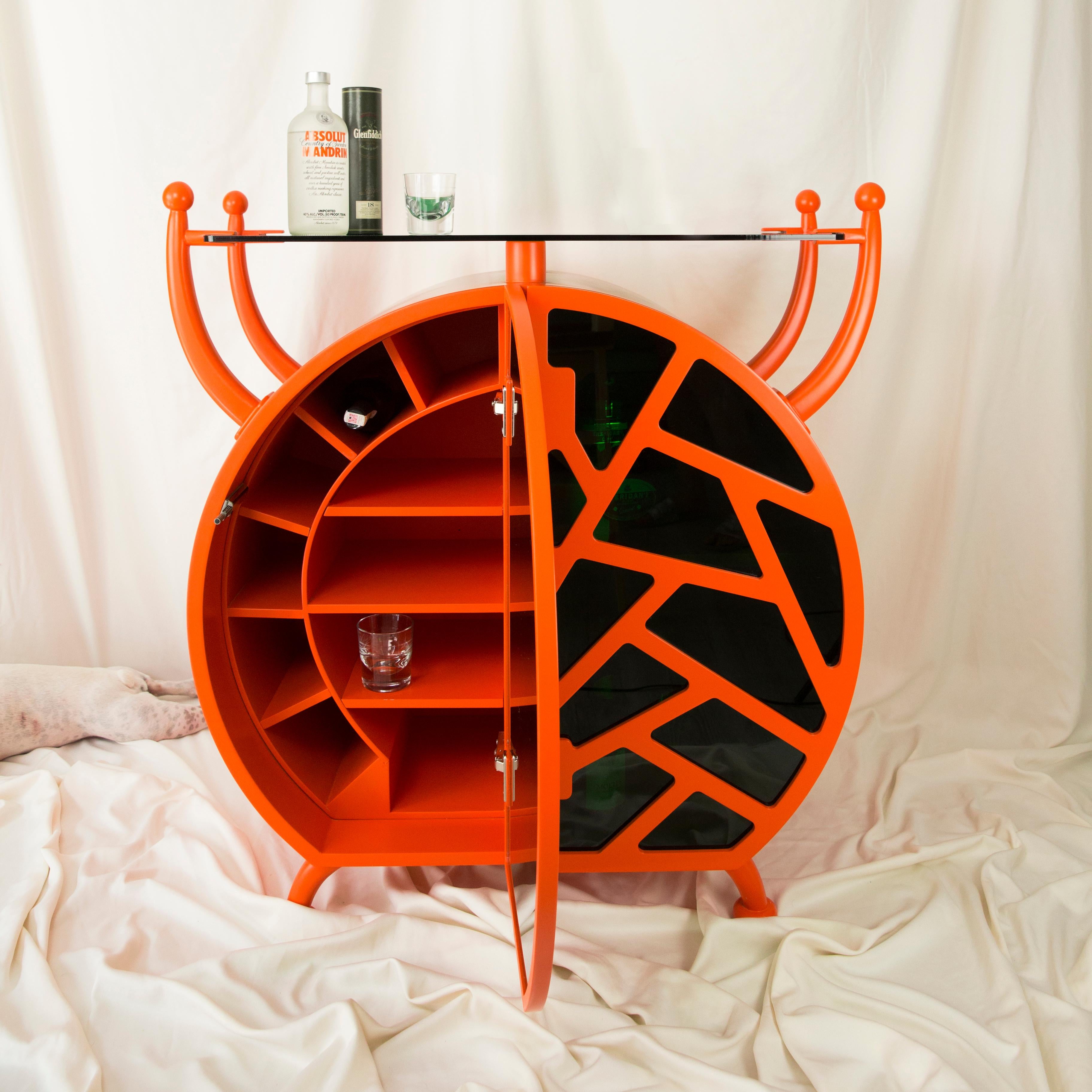 Turkish Cocktail Bug Orange Colorfull Buffet, Postmodern Syle and Round Form For Sale