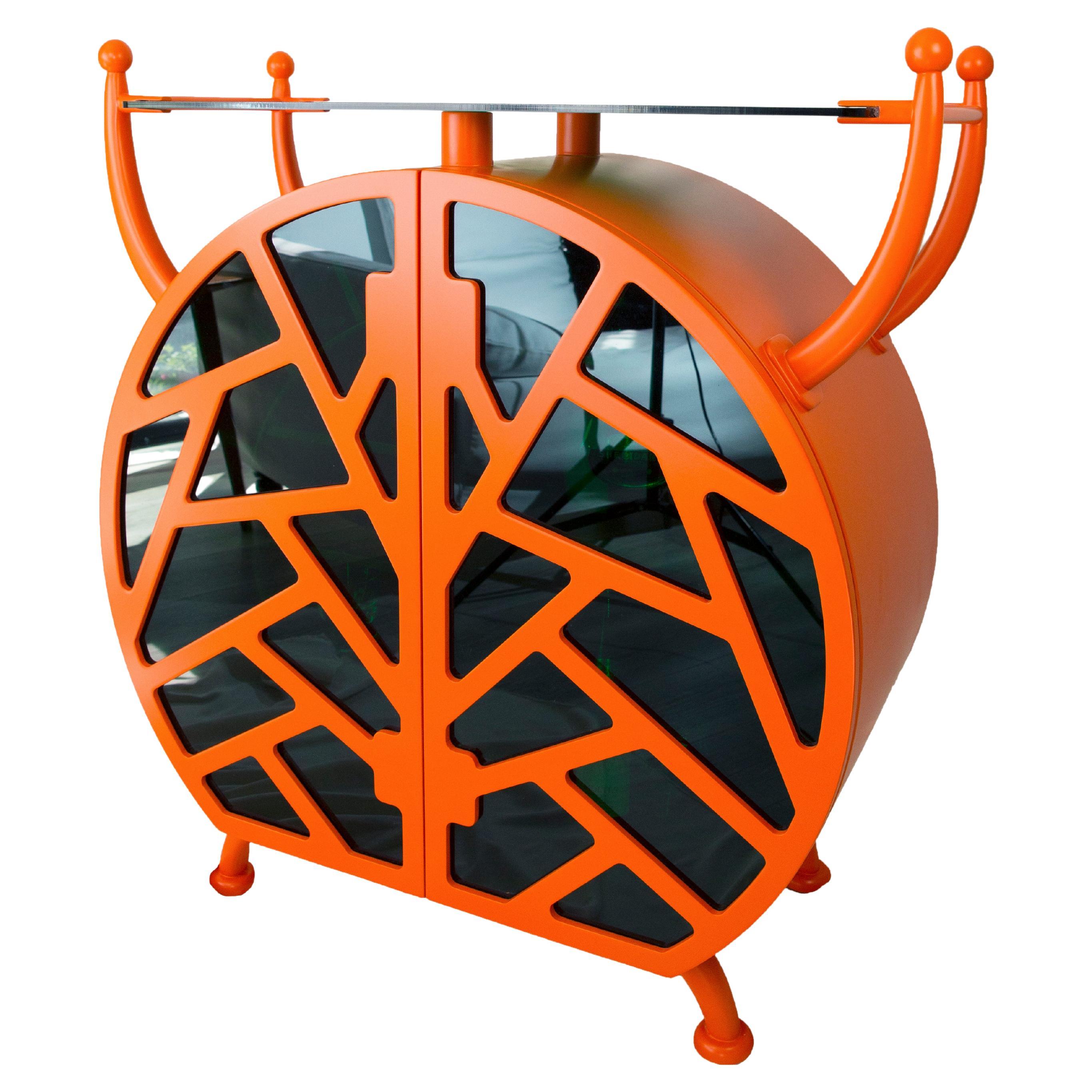 Cocktail Bug Orange Colorfull Buffet, Postmodern Syle and Round Form For Sale