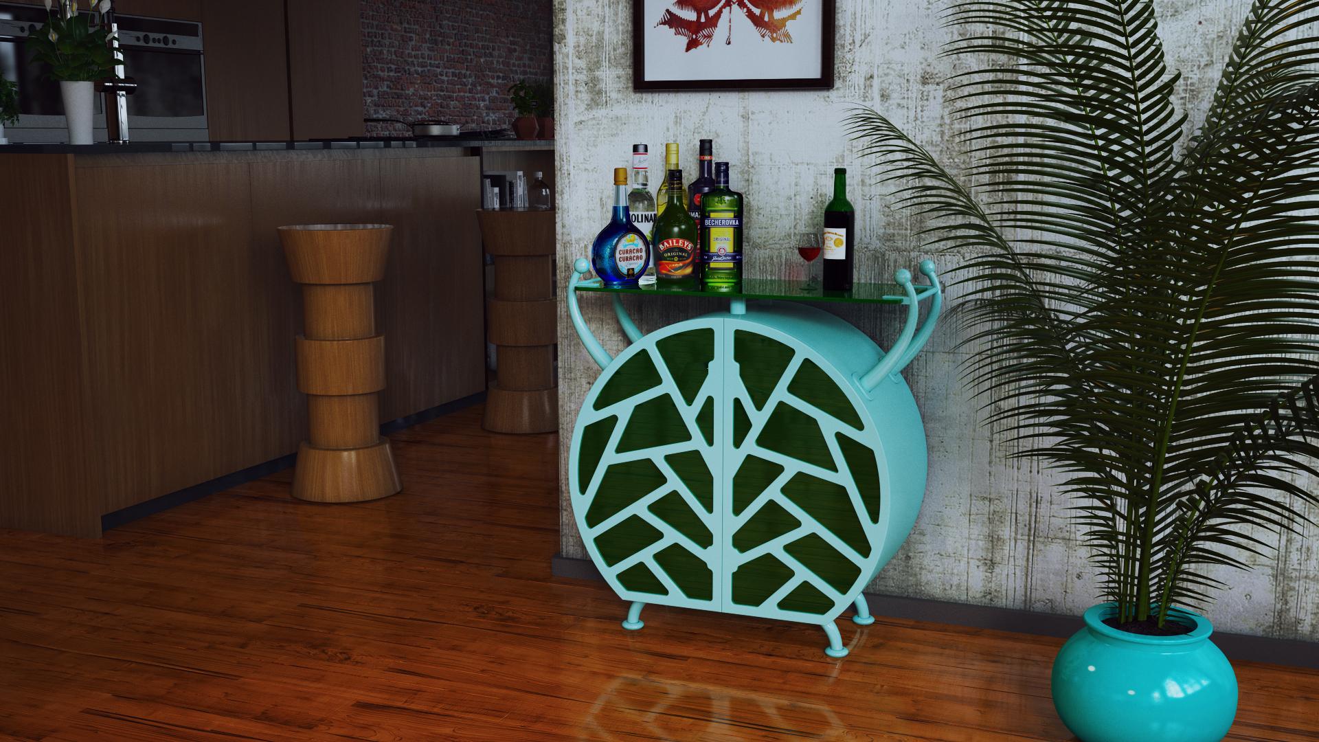 Cocktail Bug Buffet: Turquoise Postmodern Liquor Cabinet with Playful Design In New Condition For Sale In Istanbul, Maltepe