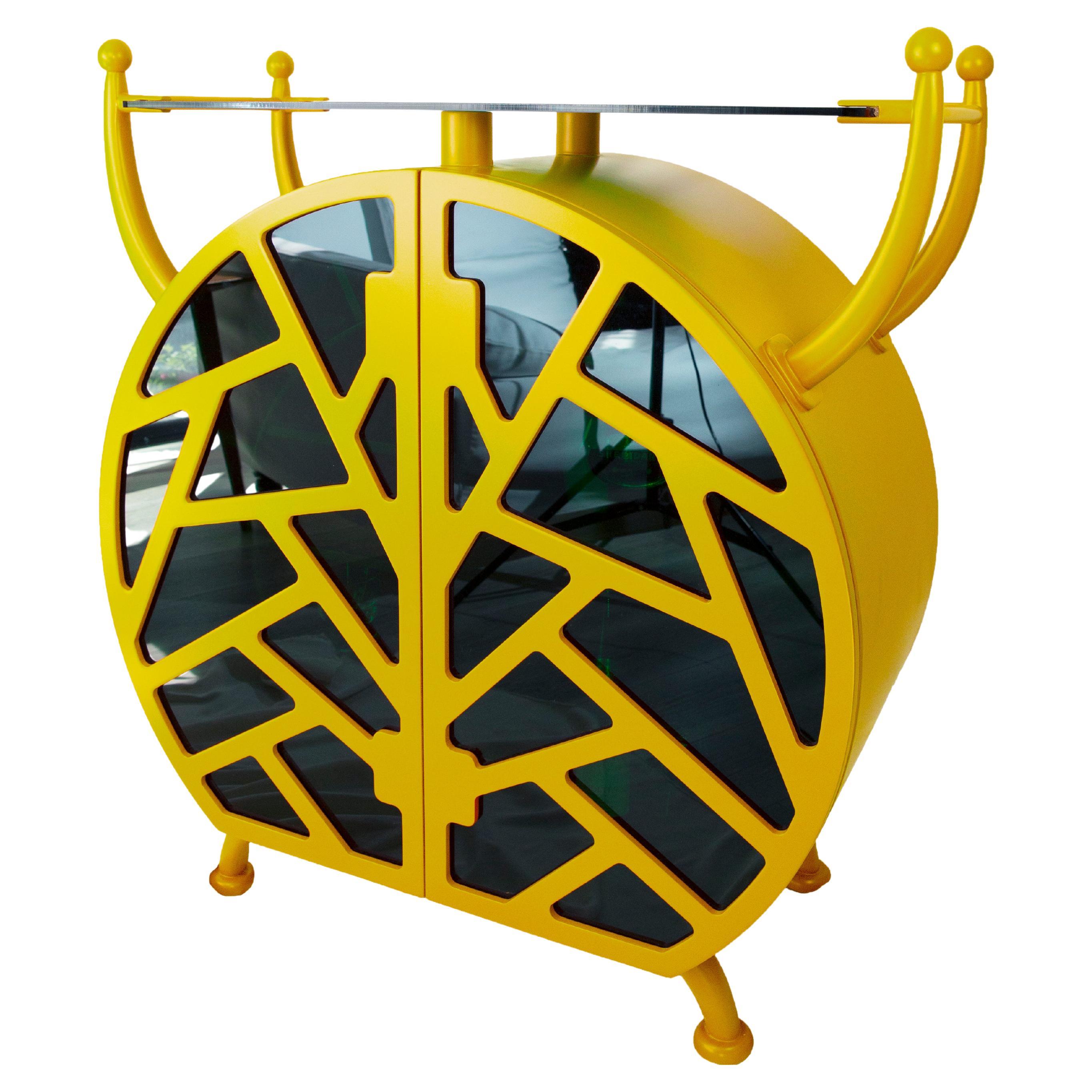 Cocktail Bug Buffet: Yellow Postmodern Liquor Cabinet with Unique Design