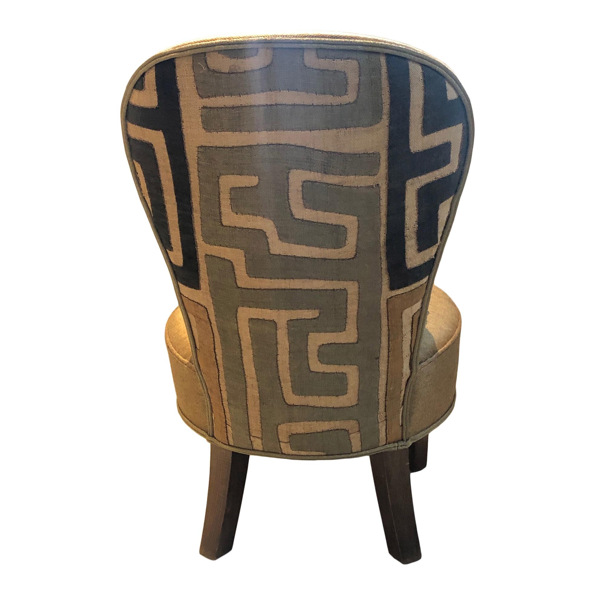 Embroidered Cocktail Chair with Antique Kuba Cloth and Pierre Frey Fabric For Sale
