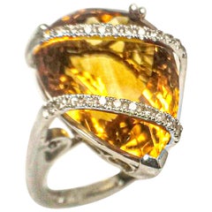 Cocktail Citrine 18.04 Carats White Gold Ring