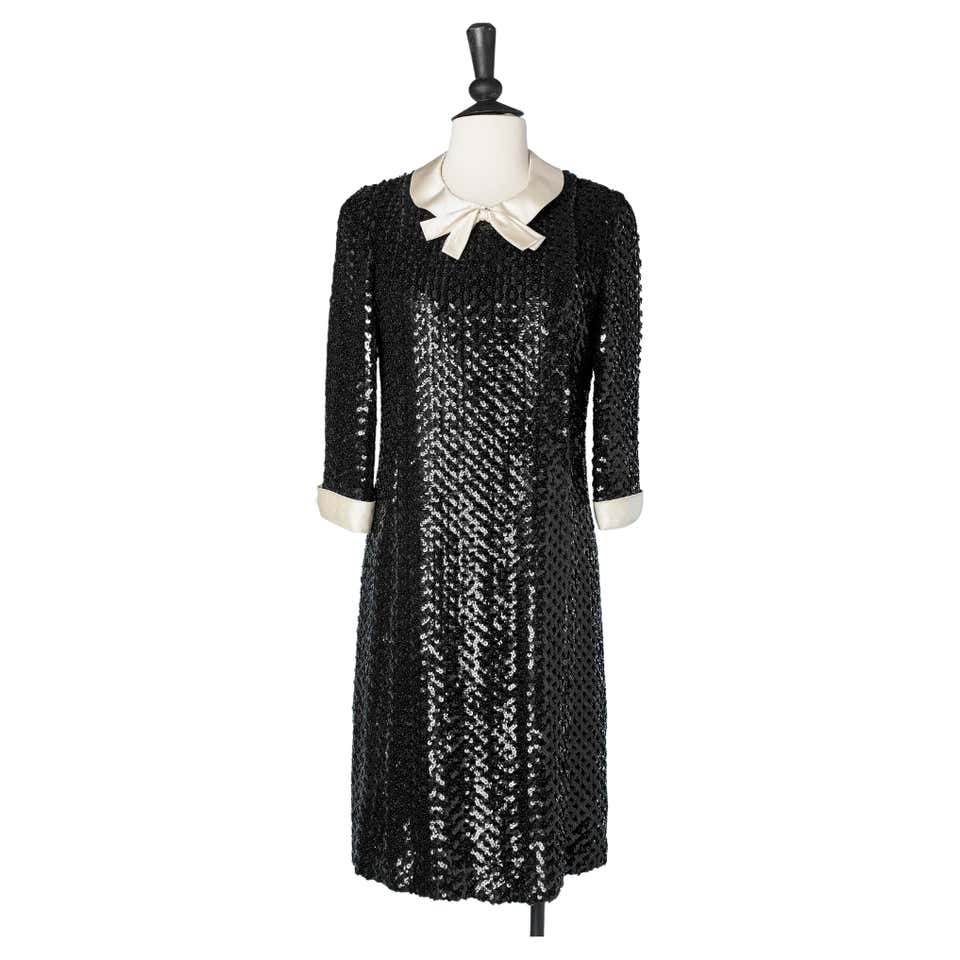Kitty Copeland 1950s Black Taffeta Silk Dress With Polkadot Detail For ...