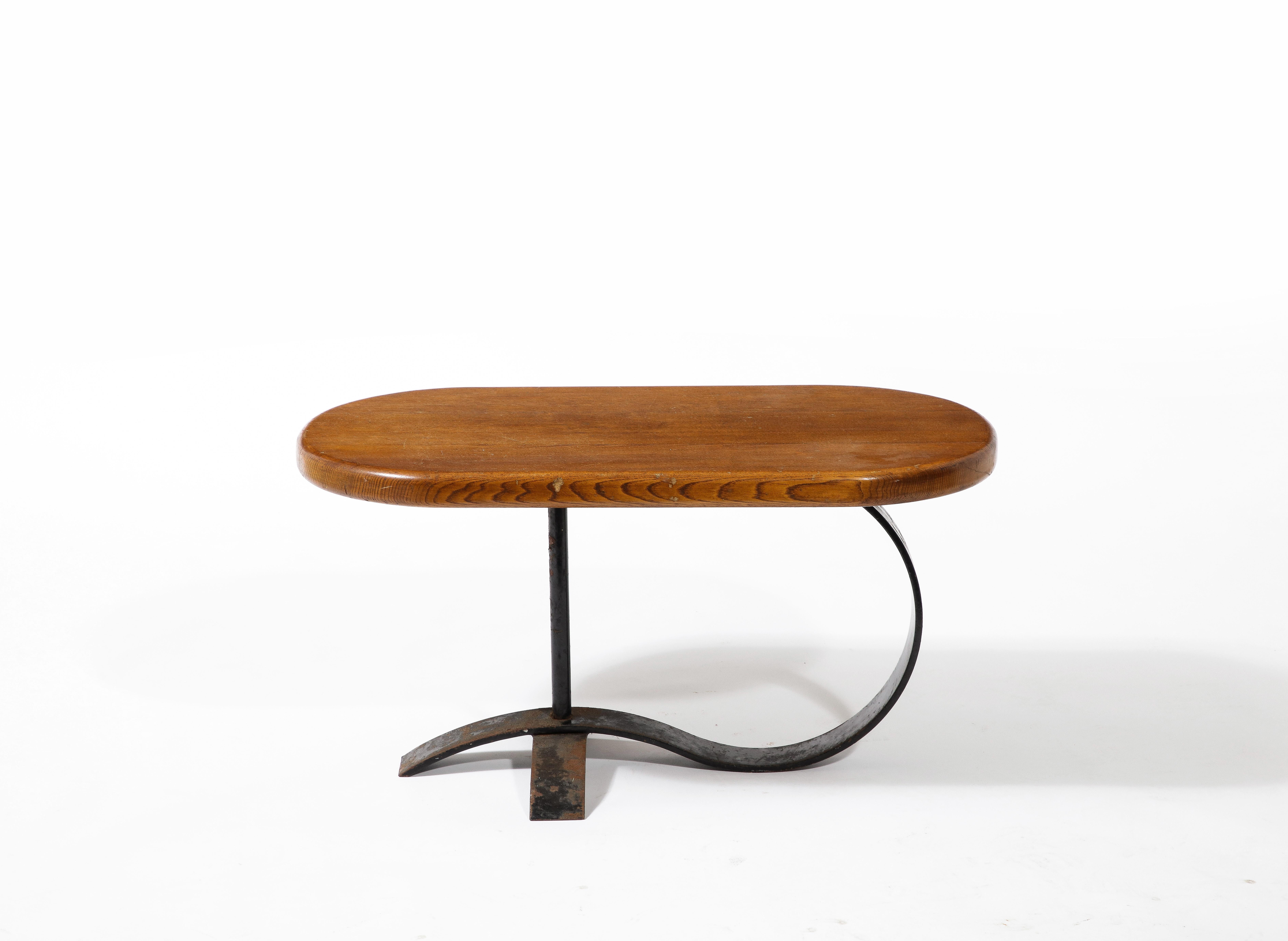 Cocktail Coffee Side Table in Solid Oak and Blackened Steel, France 1950's 5