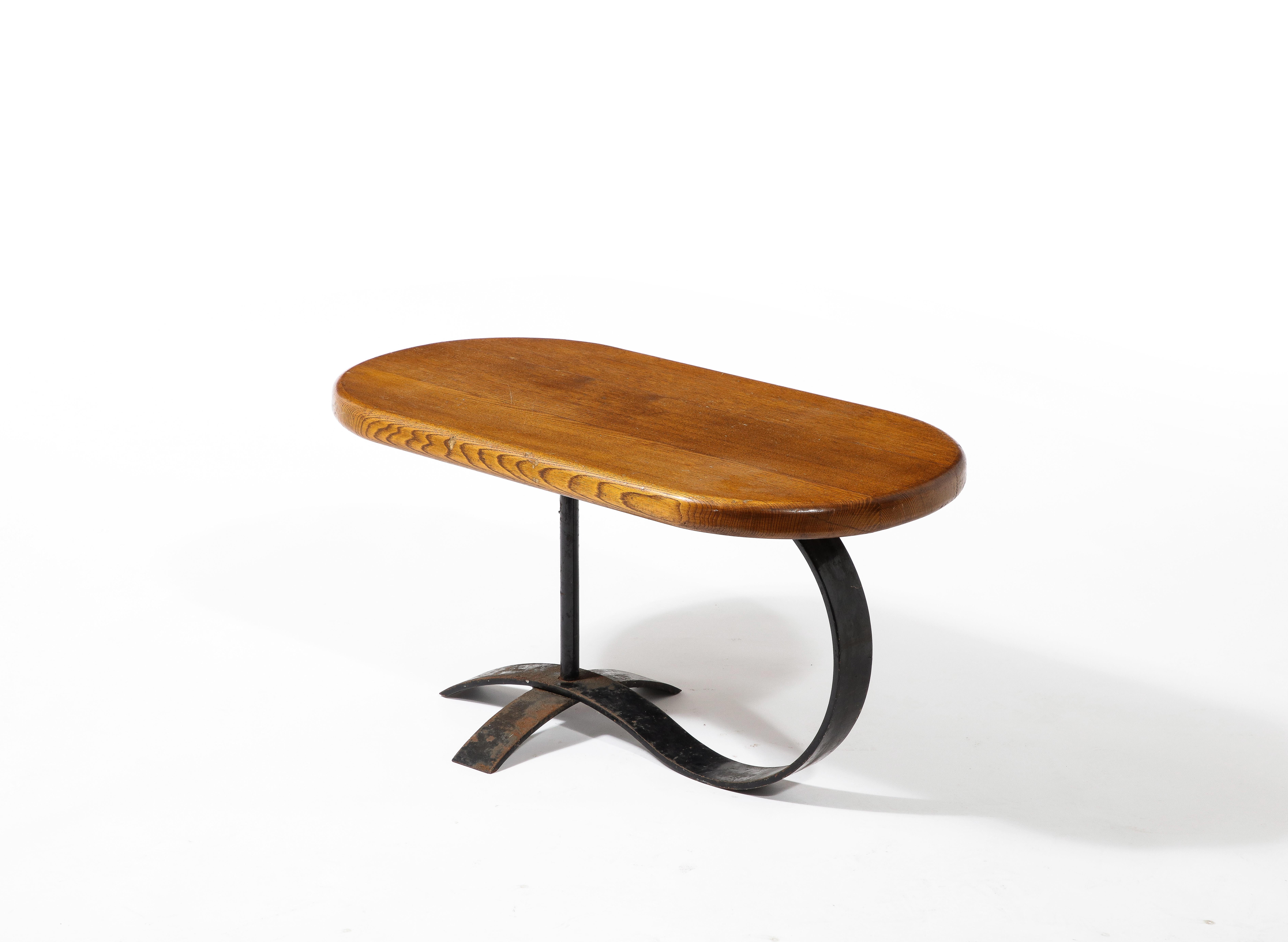 Cocktail Coffee Side Table in Solid Oak and Blackened Steel, France 1950's 6