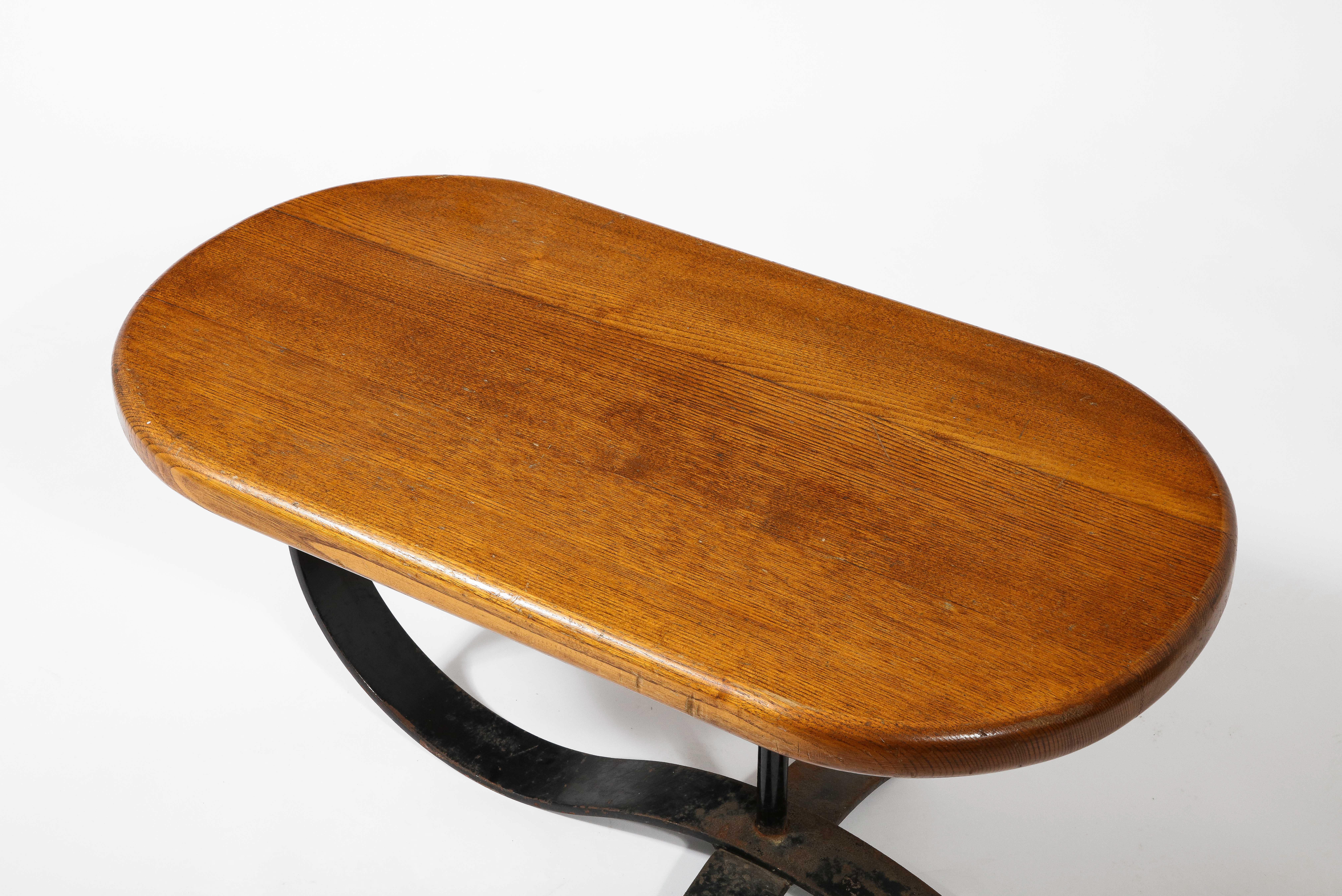 Cocktail Coffee Side Table in Solid Oak and Blackened Steel, France 1950's 1