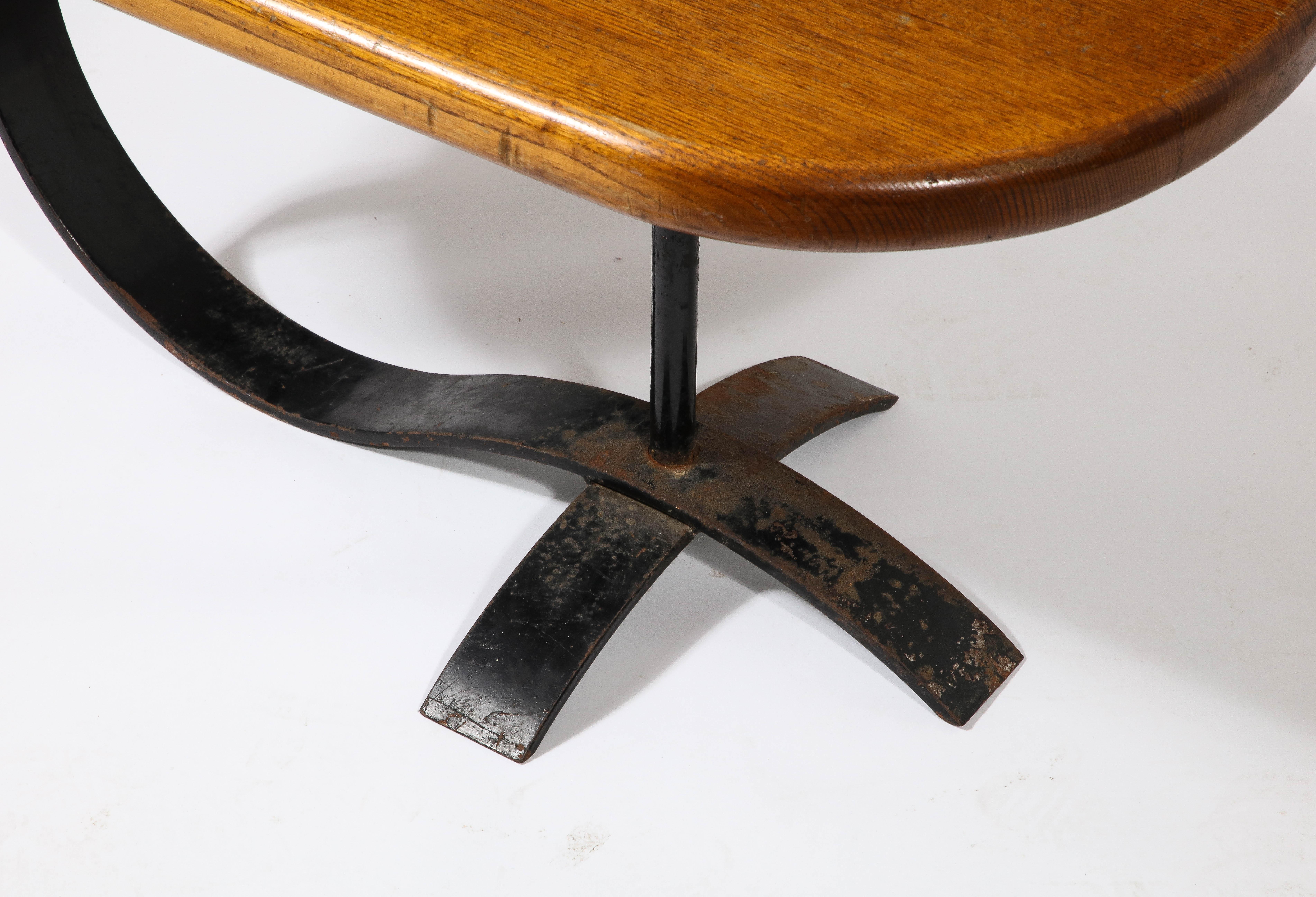 Cocktail Coffee Side Table in Solid Oak and Blackened Steel, France 1950's 2