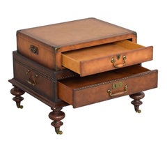 Cocktail Coffee Table Made of Stacking Leather Suitcases