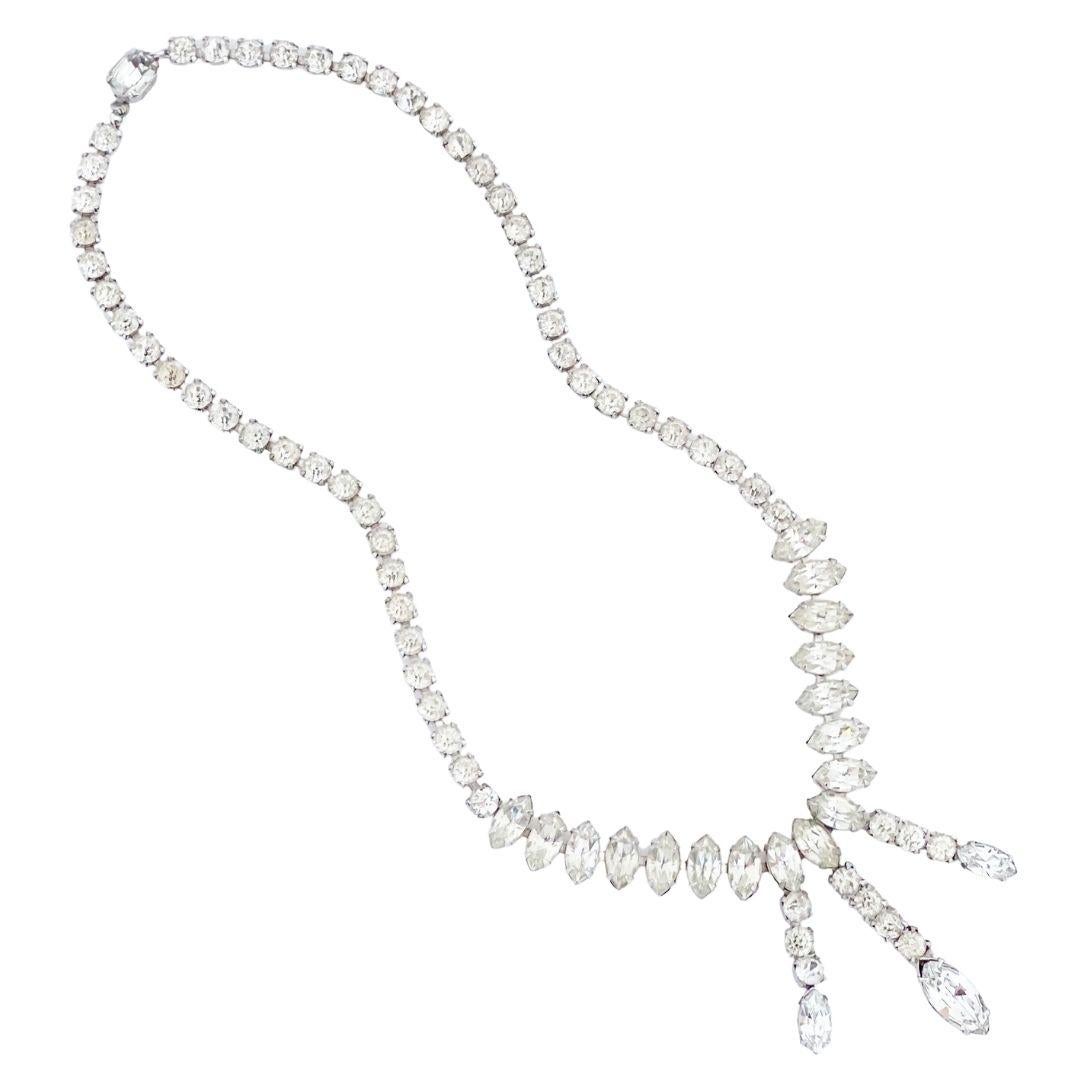 Cocktail Crystal Choker Necklace with Navette Dangles, 1950s