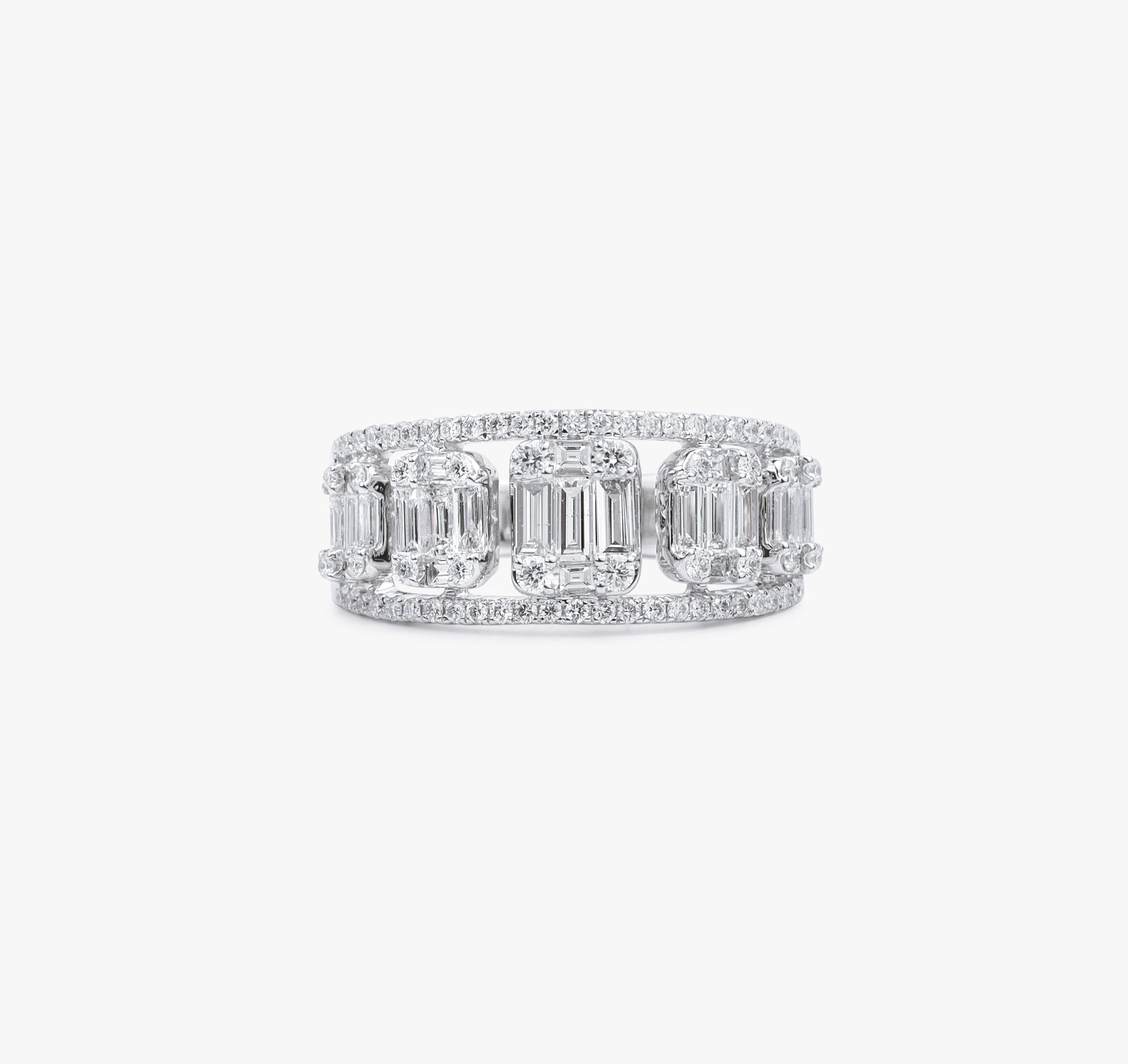 Art déco Bague cocktail en diamant taille baguette, sertissage à l'illusion, 1 TCW F G VS en vente