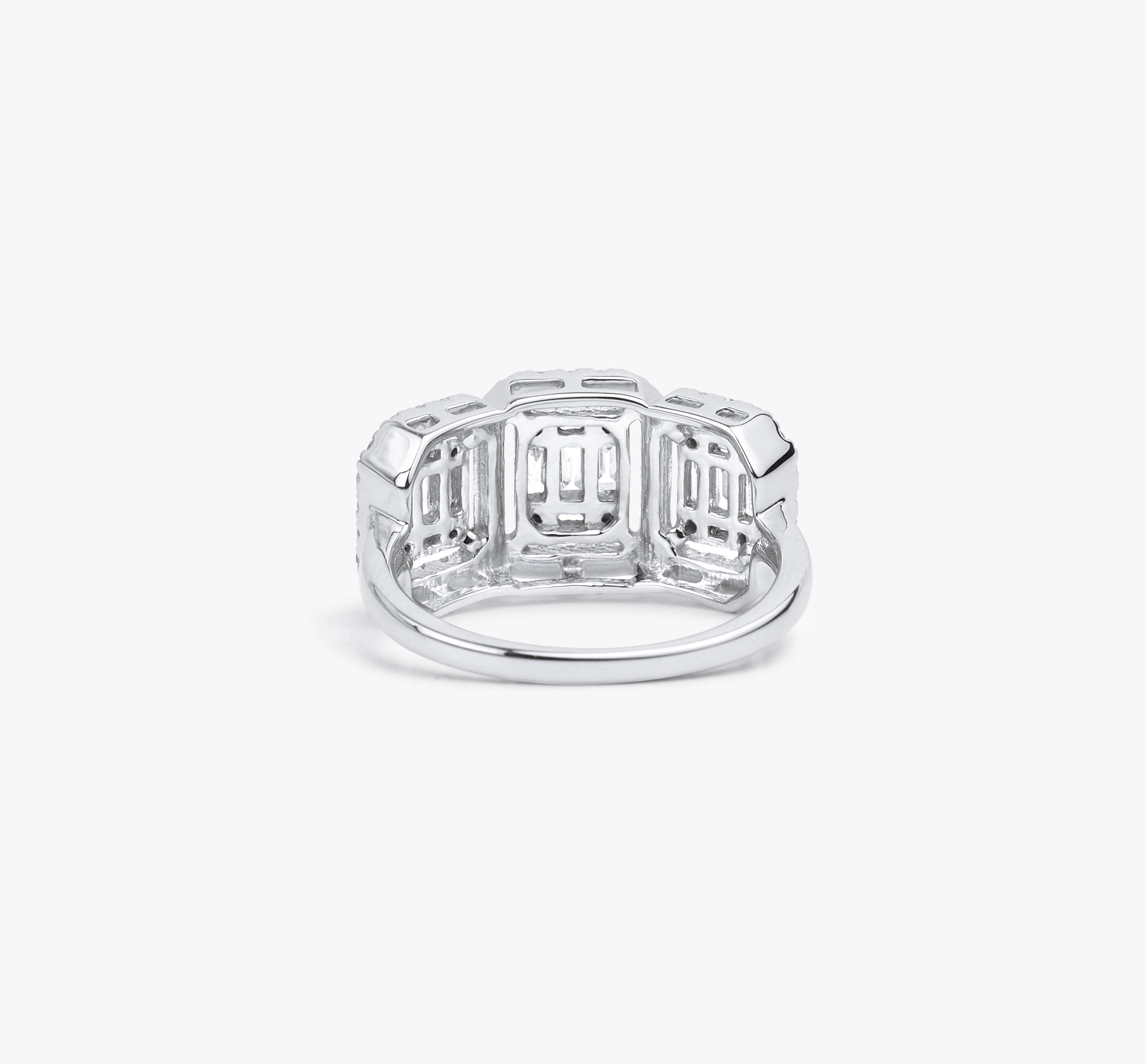 Art Deco Cocktail Diamond Baguette Cut Ring Illusion Setting, 1 TCW F G VS Diamond Ring For Sale