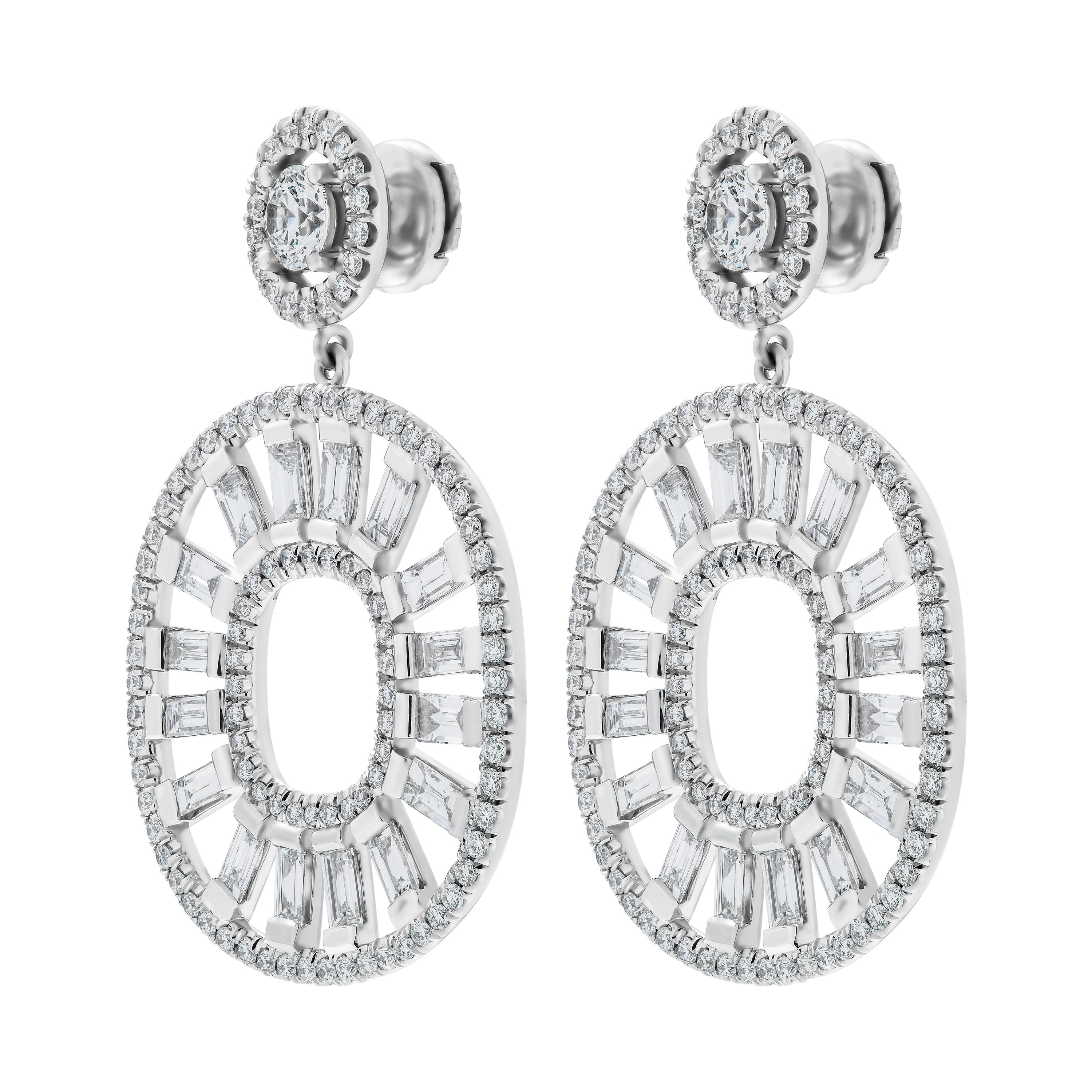 Baguette Cut Cocktail Diamond Earrings with Baguette Diamonds For Sale