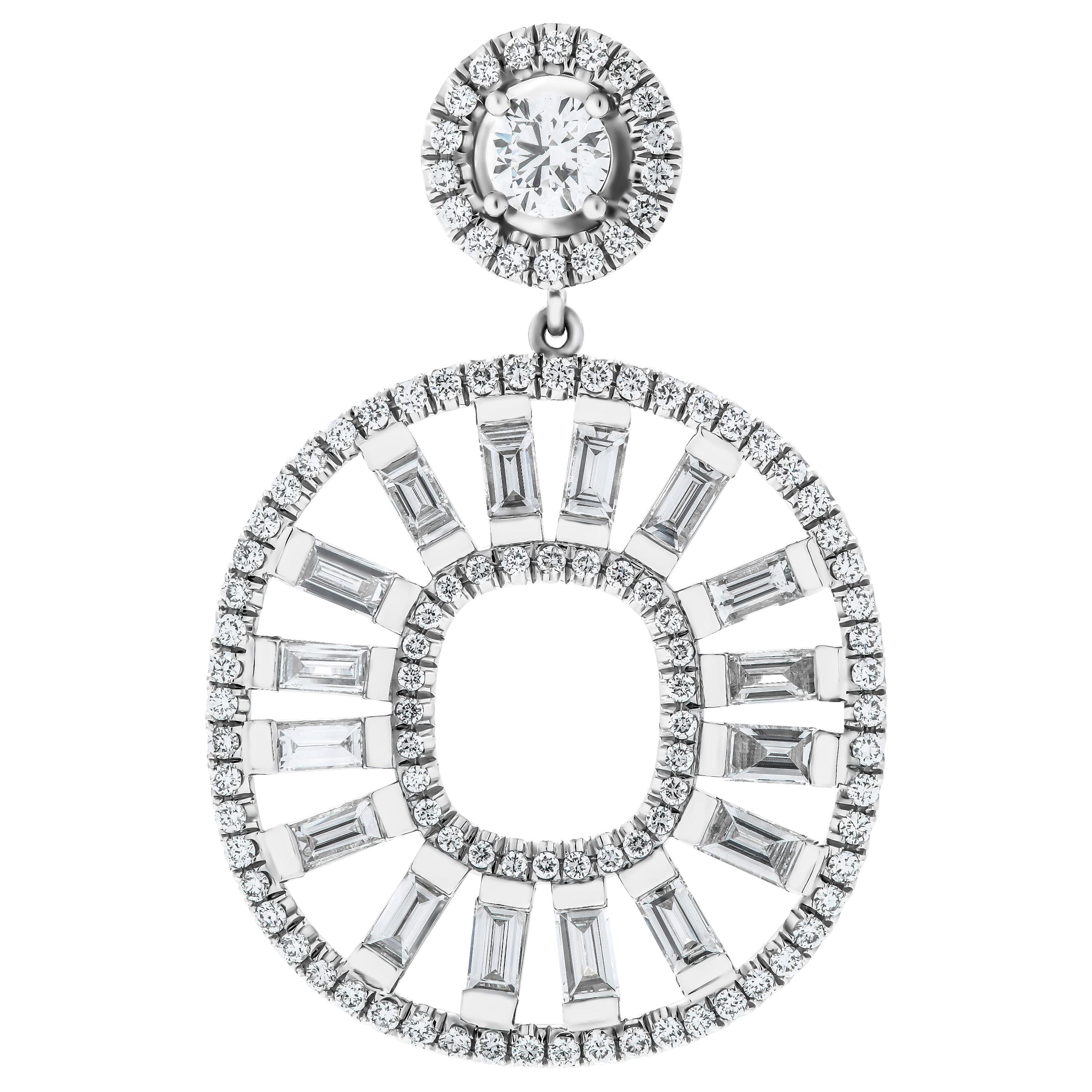 Cocktail Diamond Earrings with Baguette Diamonds For Sale