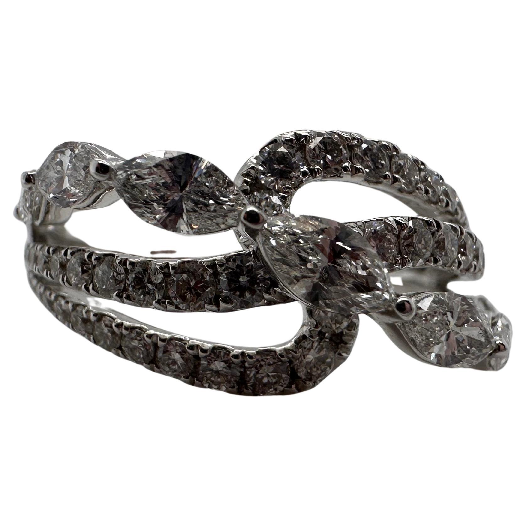 Cocktail diamond ring marquise diamond ring 18KT gold  1.31 carats VS clarity F
