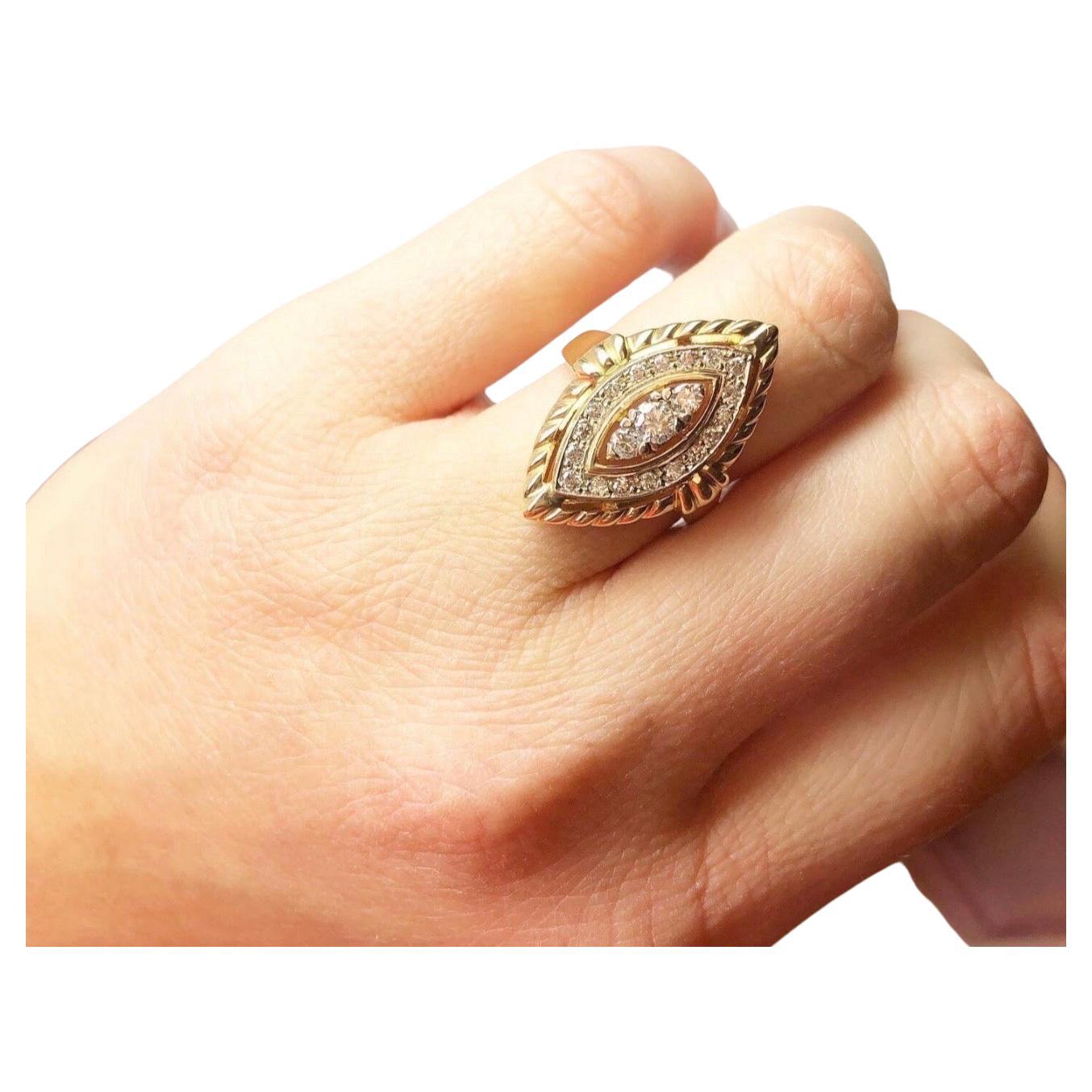 Cocktail diamond ring Marquise queen 18KT gold