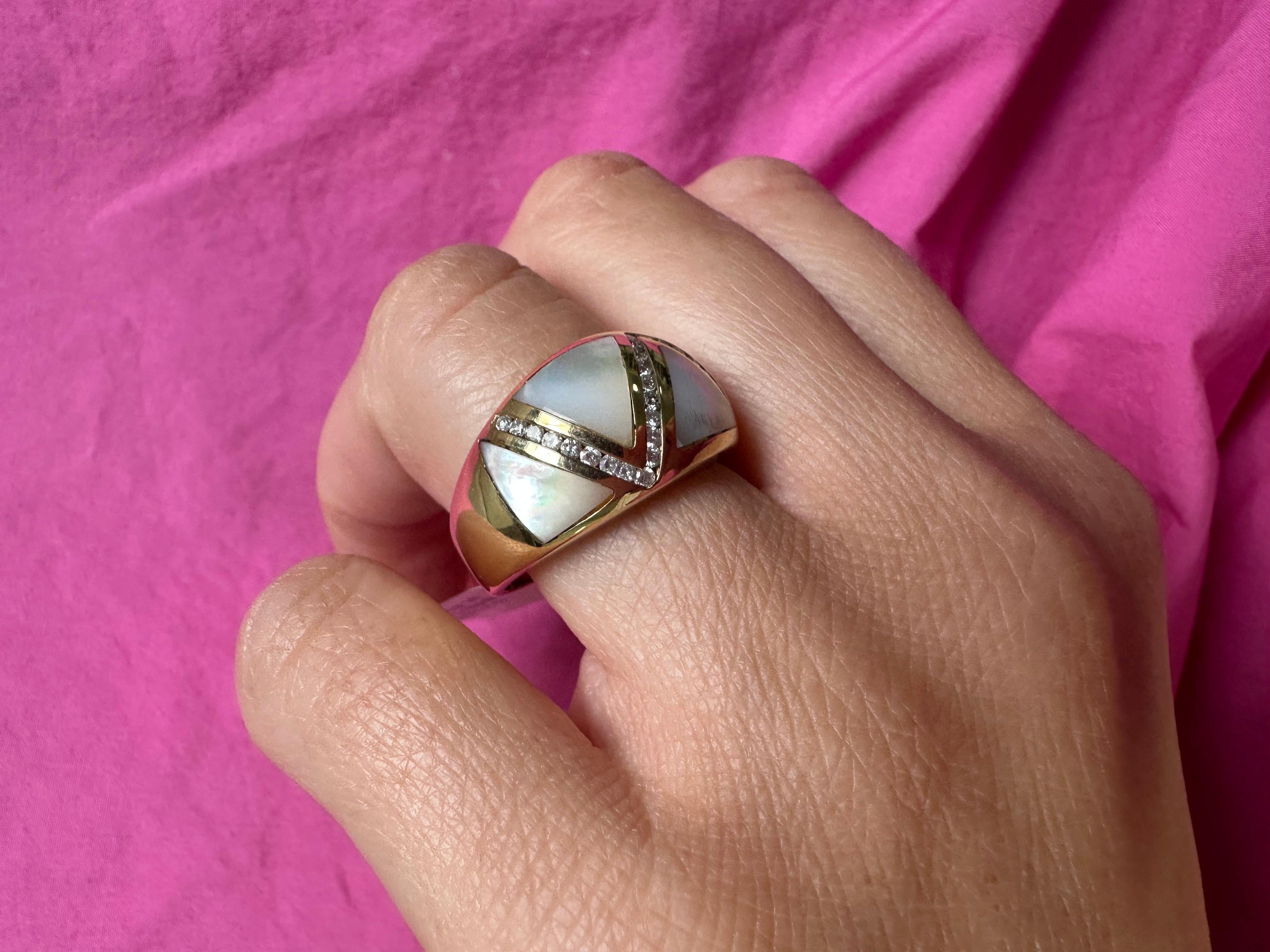 Cocktail Dome ring 14KT gold Diamond ring size 7 For Sale 4