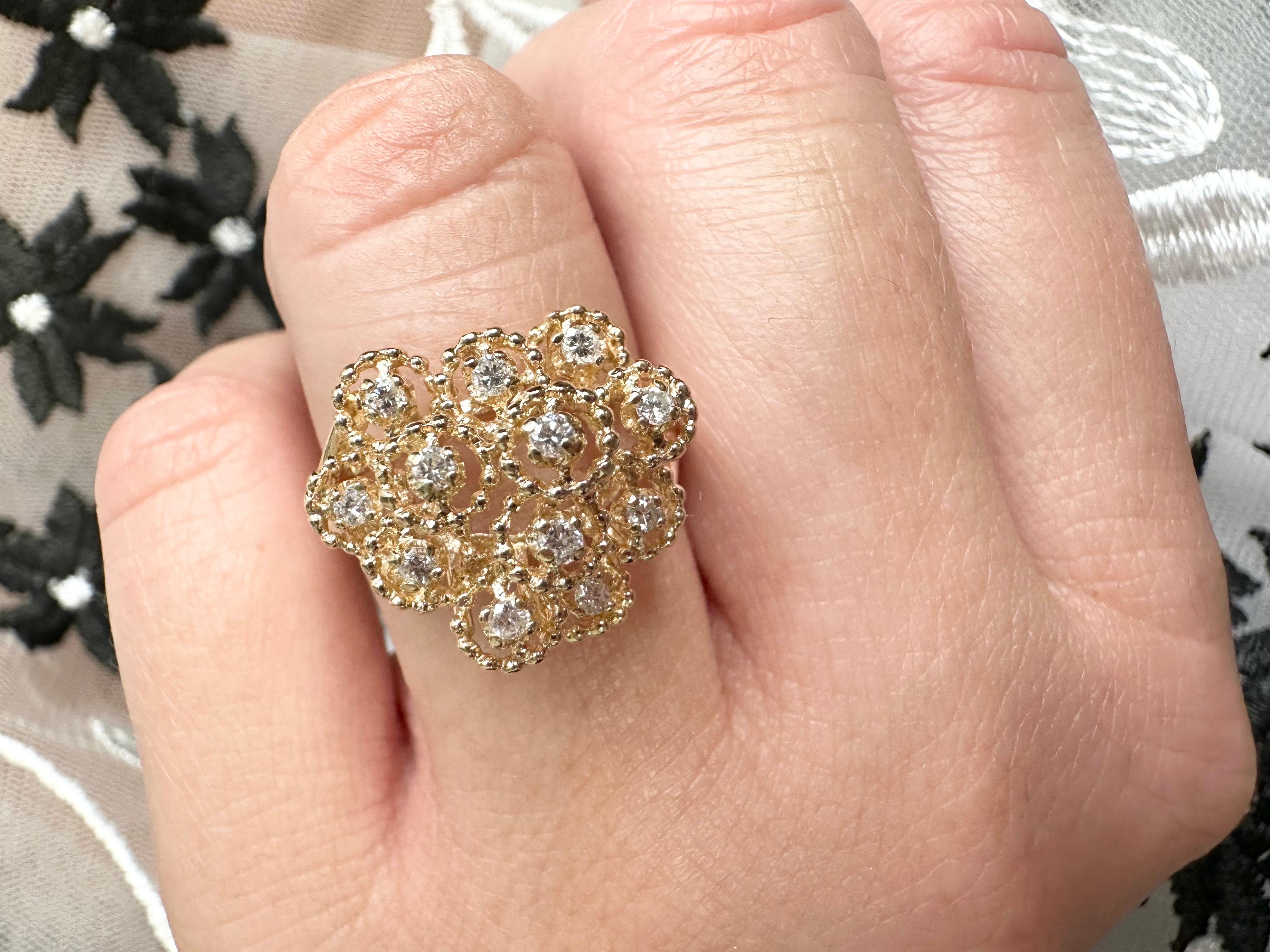 Cocktail Dome Ring 14 Karat Yellow Gold Snowfall Ring In New Condition For Sale In Jupiter, FL
