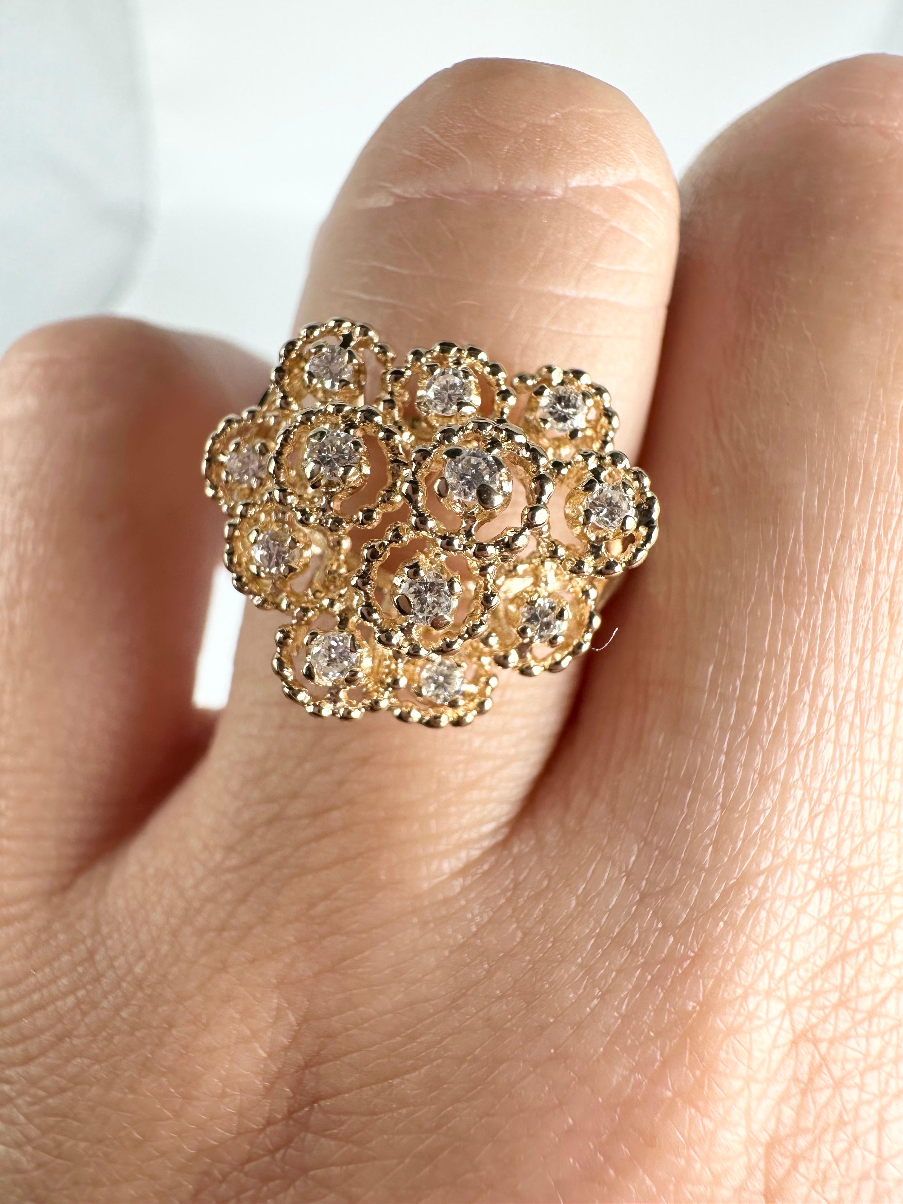 Cocktail Dome Ring 14 Karat Yellow Gold Snowfall Ring For Sale 1