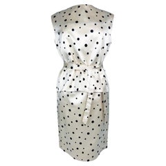 Cocktail dress and bolero in satin with black polka dots - France Circa 1965