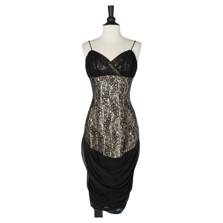 gold dress with black lace overlay Black and Gold Lace Maxi Dress with Tulle Detail main image 1