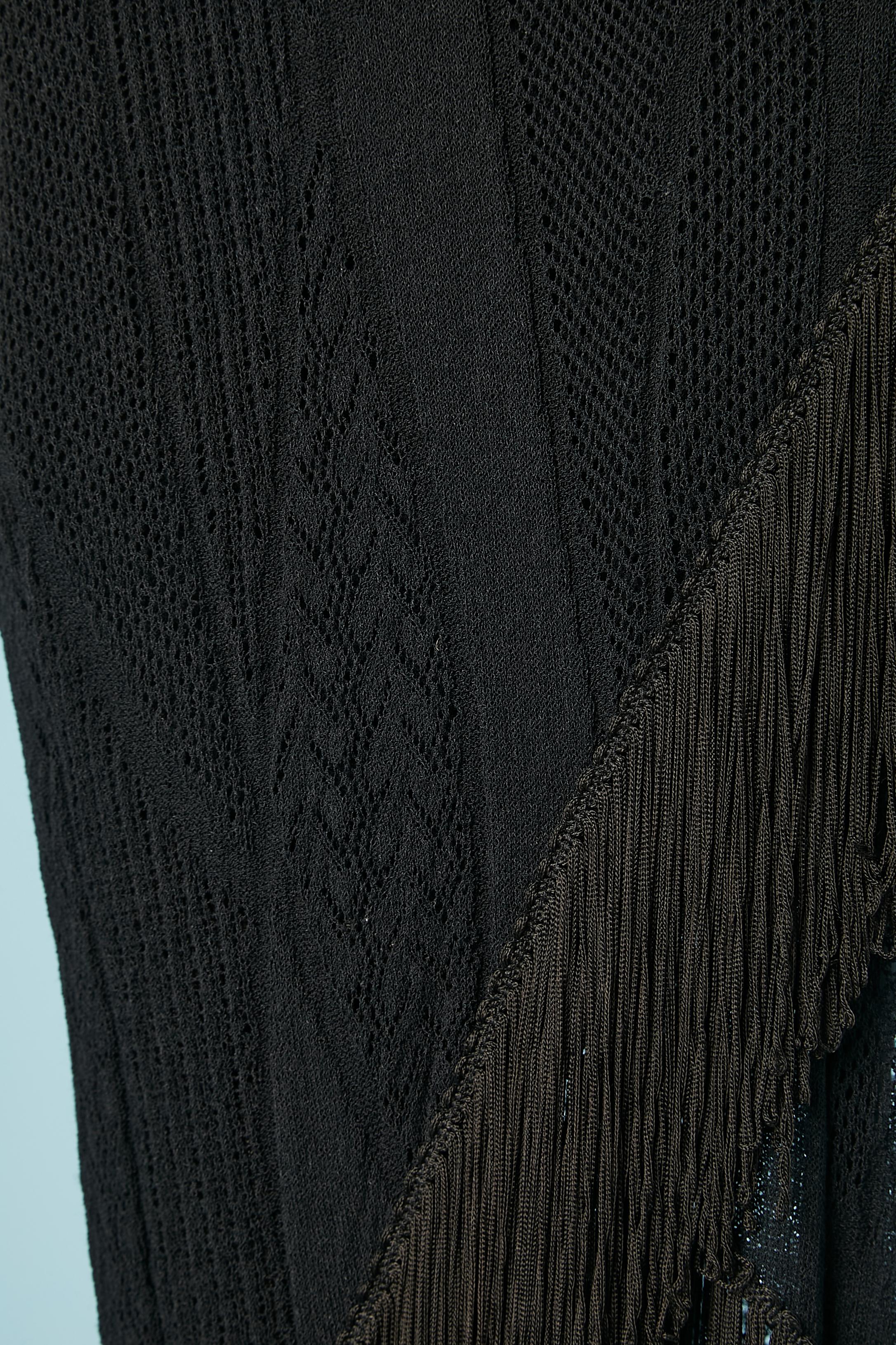 Cocktail dress in black jersey jacquard with fringes CLASS Robert Cavalli  In Excellent Condition In Saint-Ouen-Sur-Seine, FR