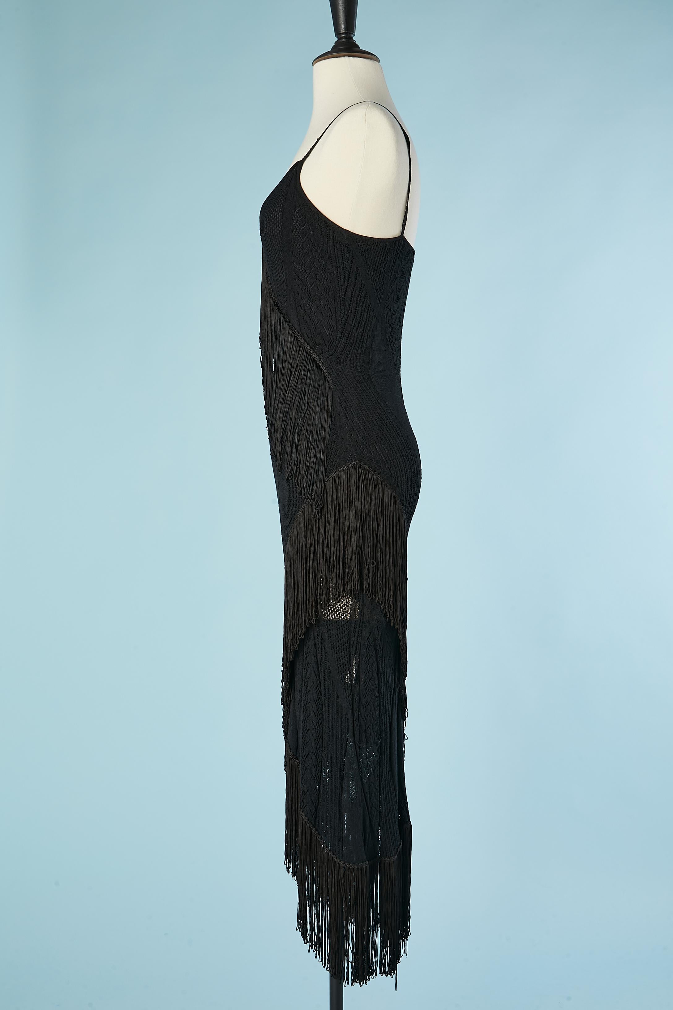 Cocktail dress in black jersey jacquard with fringes CLASS Robert Cavalli  1