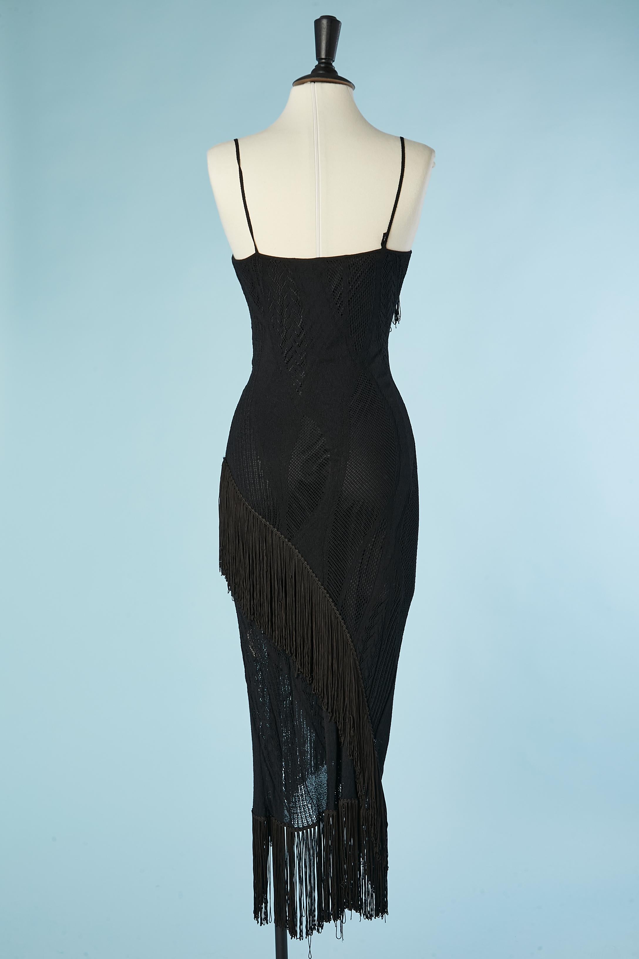 Cocktail dress in black jersey jacquard with fringes CLASS Robert Cavalli  2