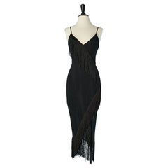 Cocktail dress in black jersey jacquard with fringes CLASS Robert Cavalli 