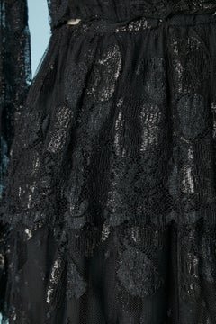 Cocktail dress in black lace and lurex with ruffles Jean-Louis Scherrer