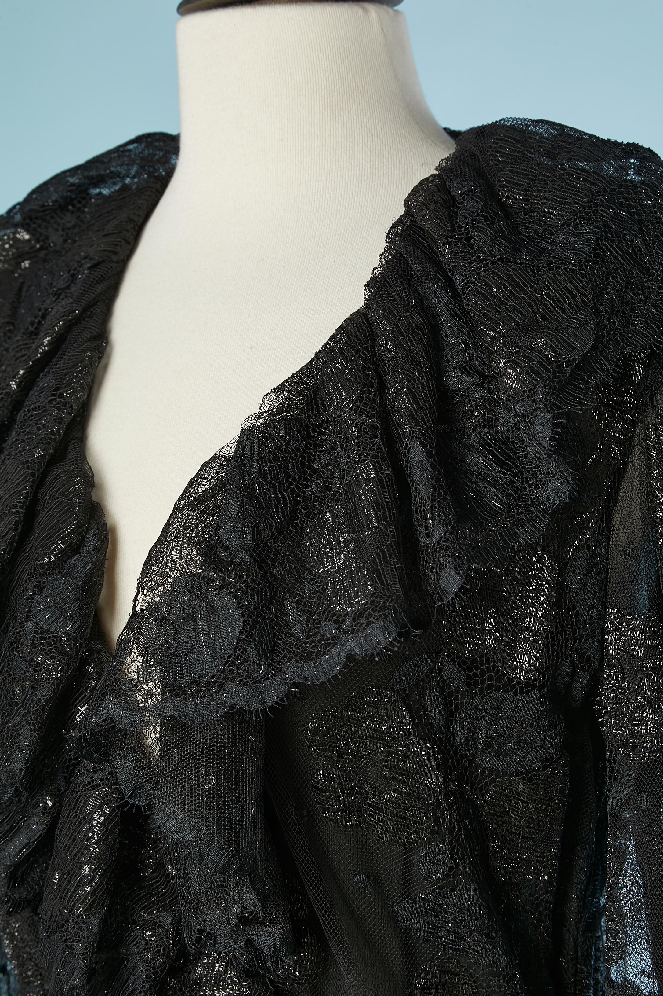 Black  Cocktail dress in black lace and lurex with ruffles Jean-Louis Scherrer For Sale