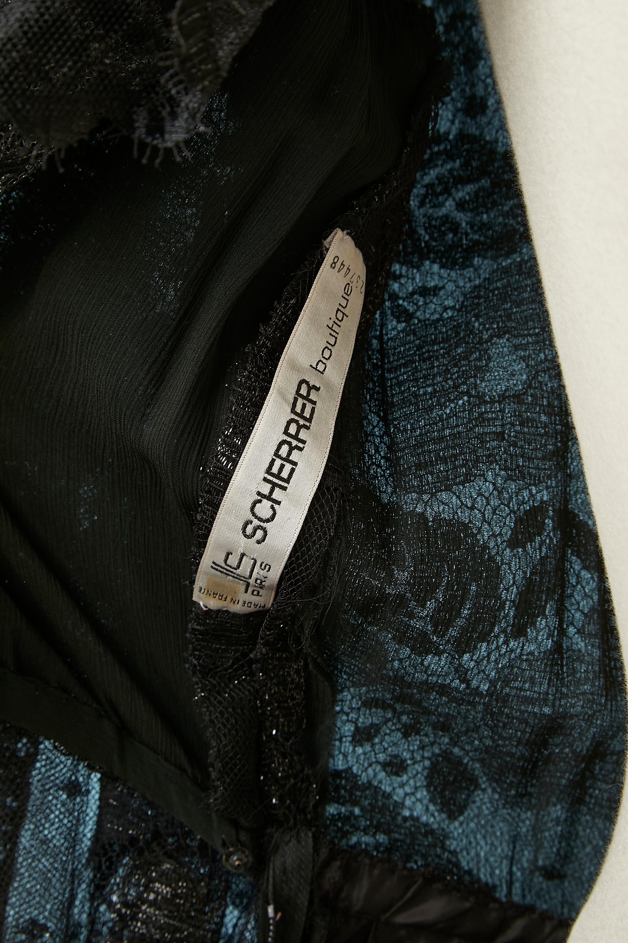 Cocktailkleid aus schwarzer Spitze und Lurex mit Rüschen von Jean-Louis Scherrer im Angebot 1