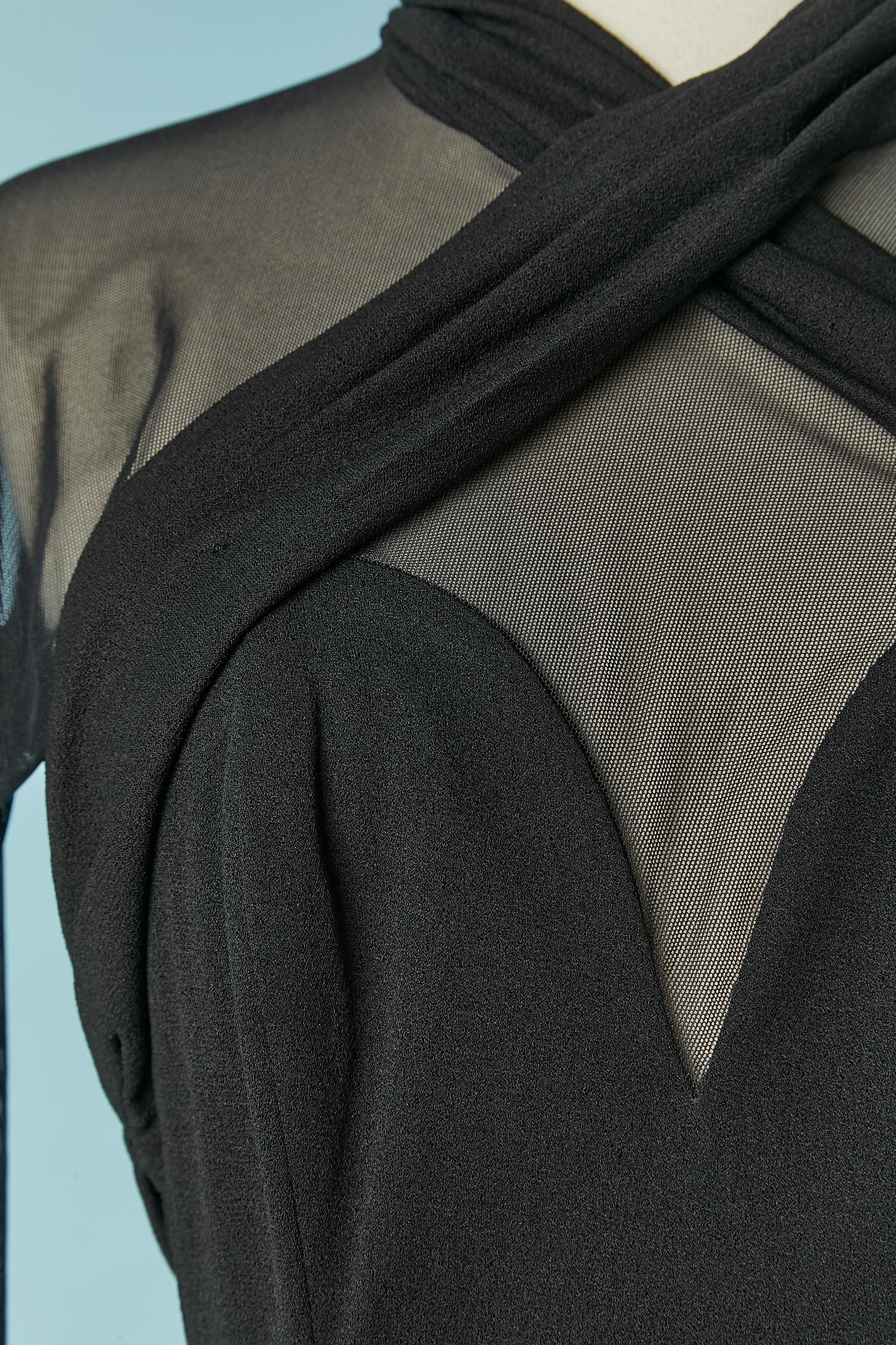 Cocktail dress  in black tulle stretch and jersey, draped on the front TADASHI In Excellent Condition For Sale In Saint-Ouen-Sur-Seine, FR
