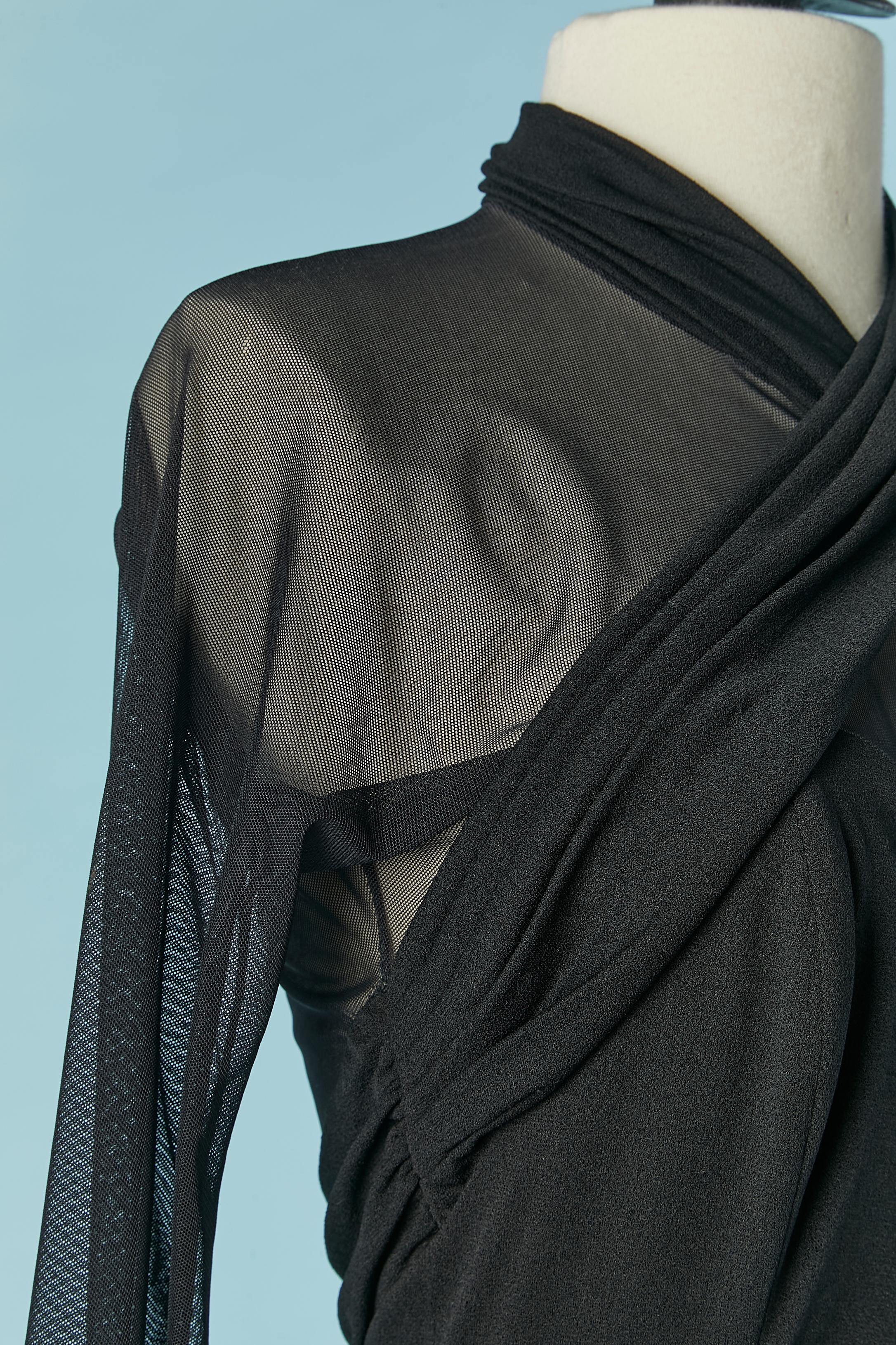 Women's Cocktail dress  in black tulle stretch and jersey, draped on the front TADASHI For Sale
