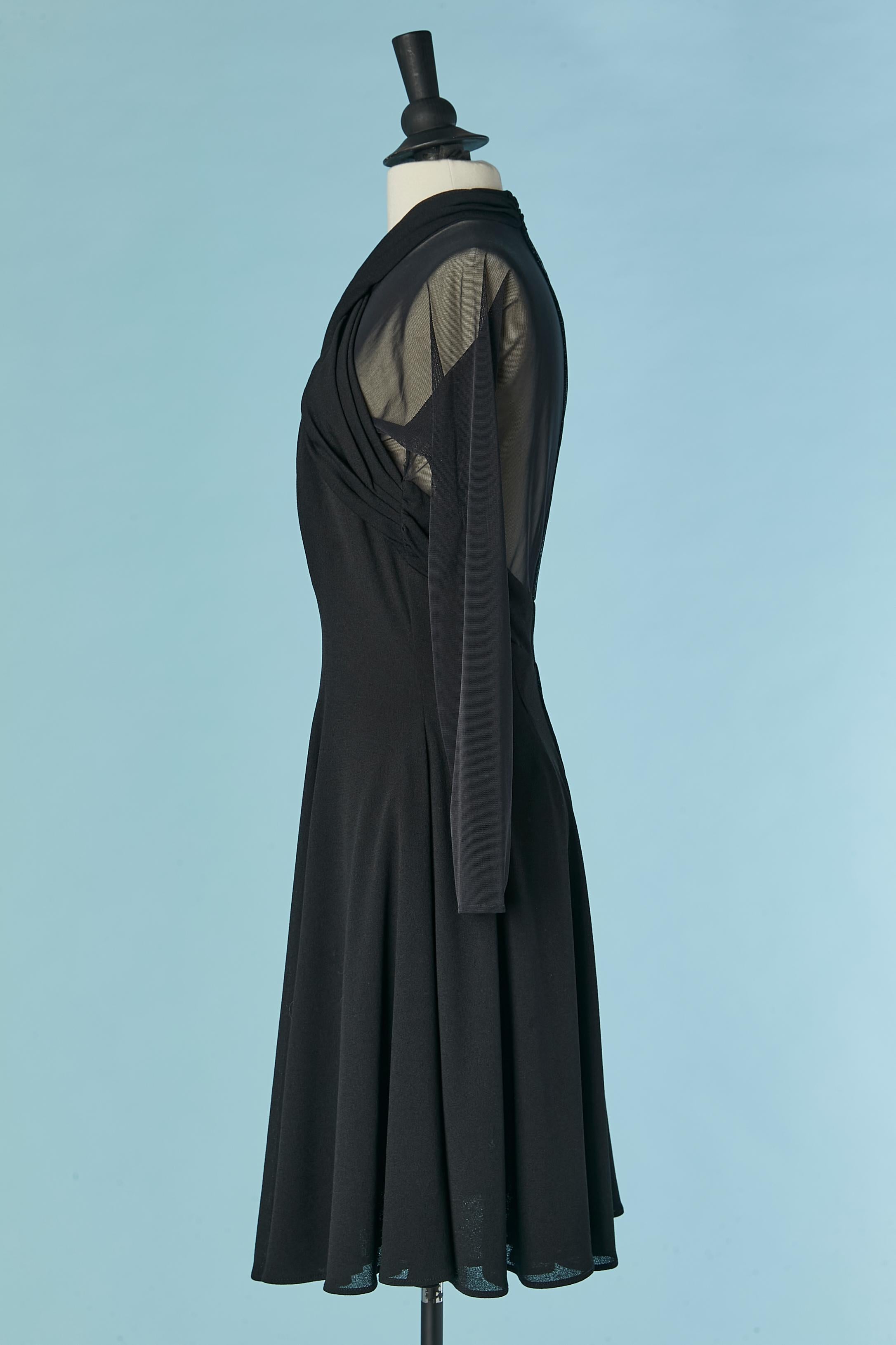 Cocktail dress  in black tulle stretch and jersey, draped on the front TADASHI For Sale 1
