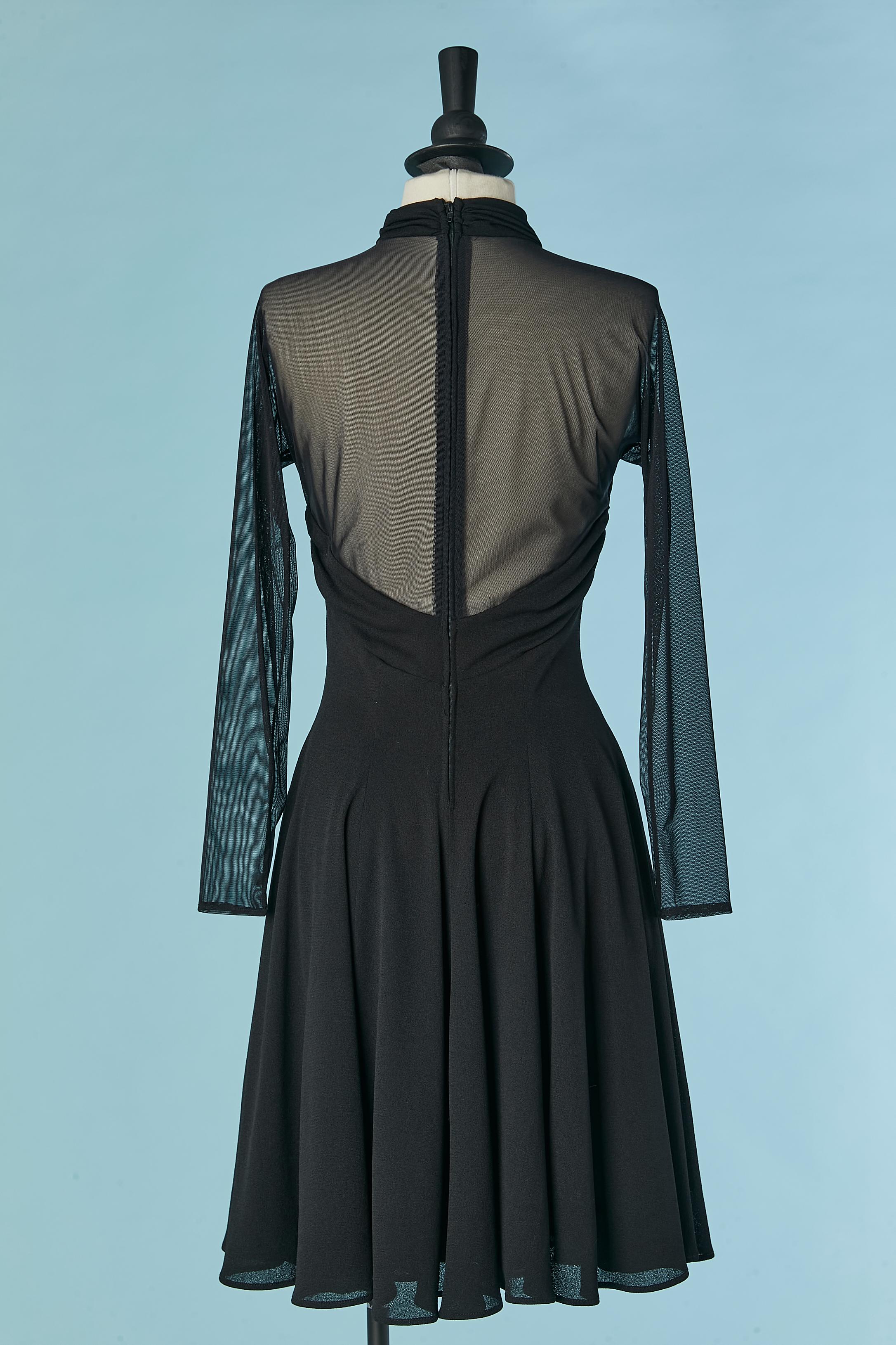 Cocktail dress  in black tulle stretch and jersey, draped on the front TADASHI For Sale 2