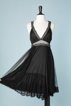 Robe de cocktail en tulle noir, bordures et volants Jean Paul Gaultier Jean