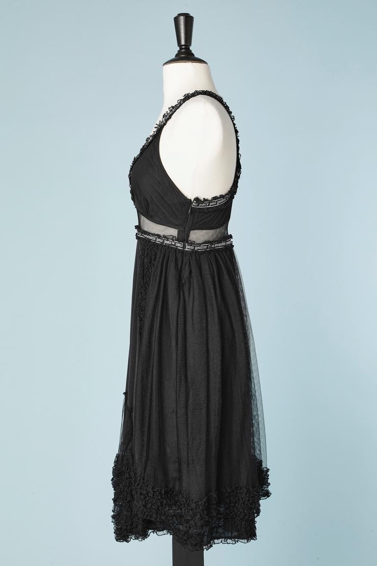 Cocktail dress in black tulle, trim and ruffle Jean Paul Gaultier Jean  In Excellent Condition For Sale In Saint-Ouen-Sur-Seine, FR