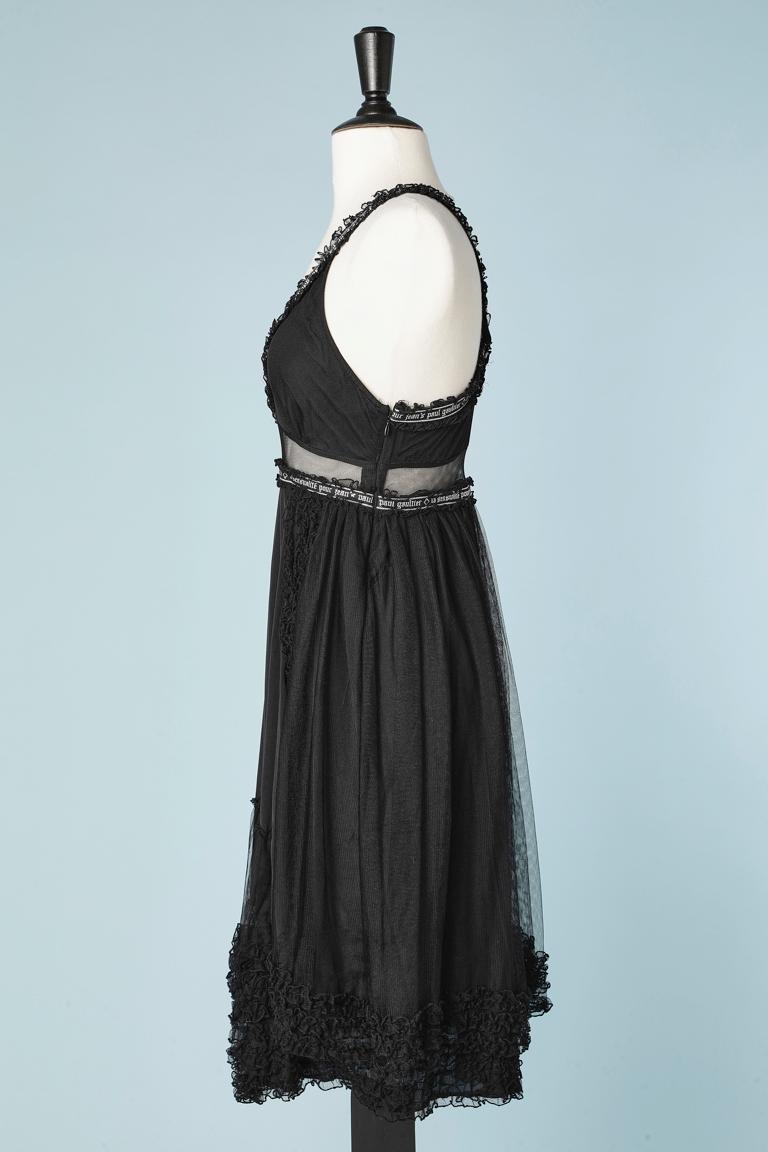 Cocktail dress in black tulle, trim and ruffle Jean Paul Gaultier Jean In Excellent Condition For Sale In Saint-Ouen-Sur-Seine, FR